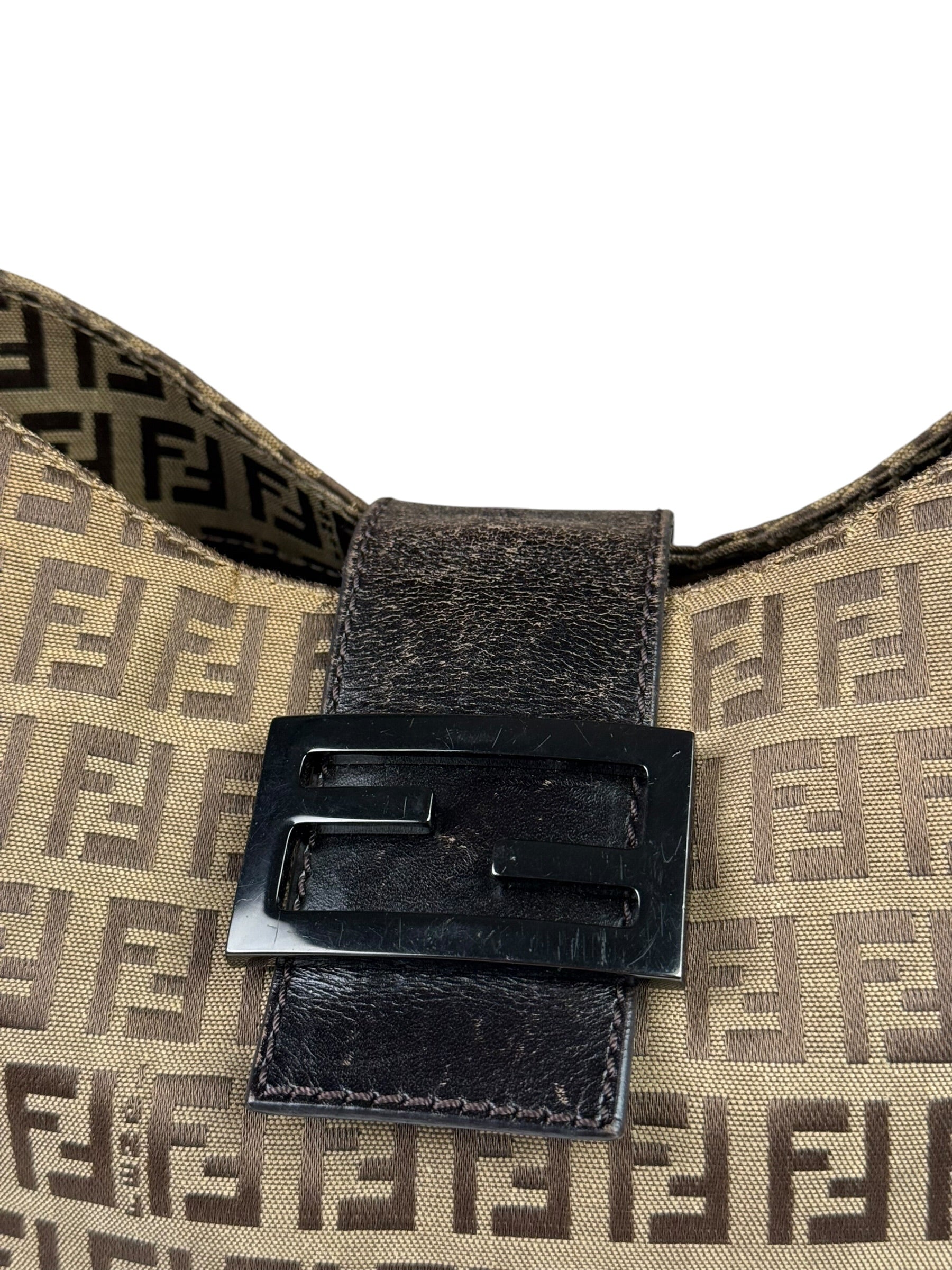 Fendi Brown Leather Trim Zucca Mamma Baguette