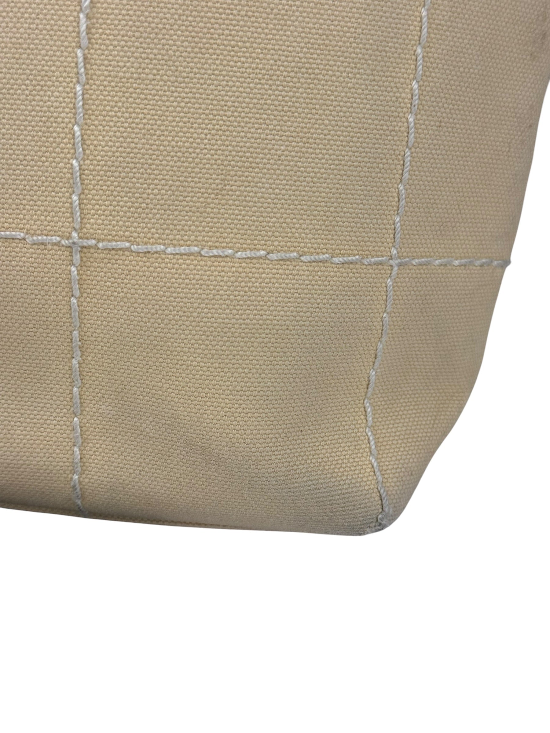Chanel Vintage Beige Canvas Quilted Chocolate Bar Tote 2003