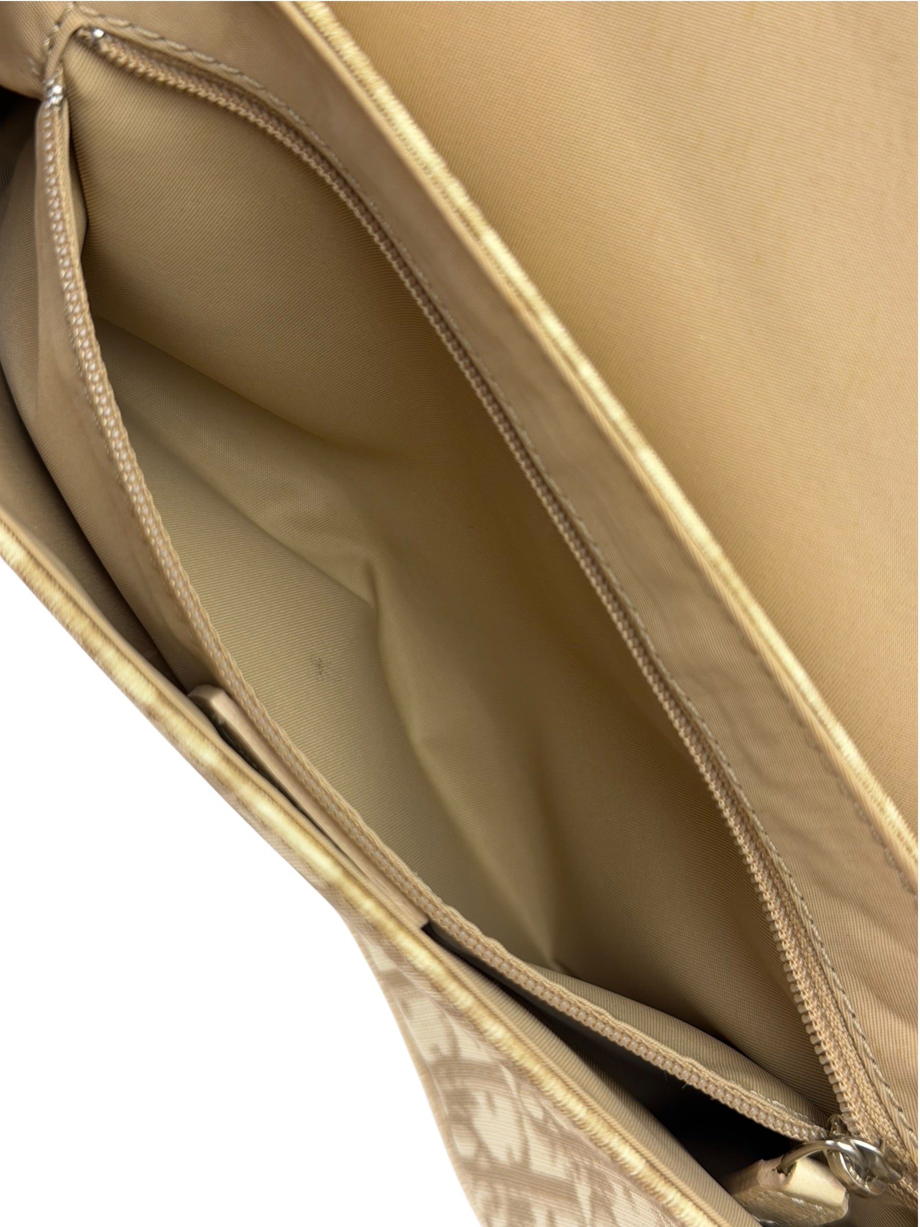 Christian Dior Beige Leather Trim Trotter Floral Embroidered Flap Bag