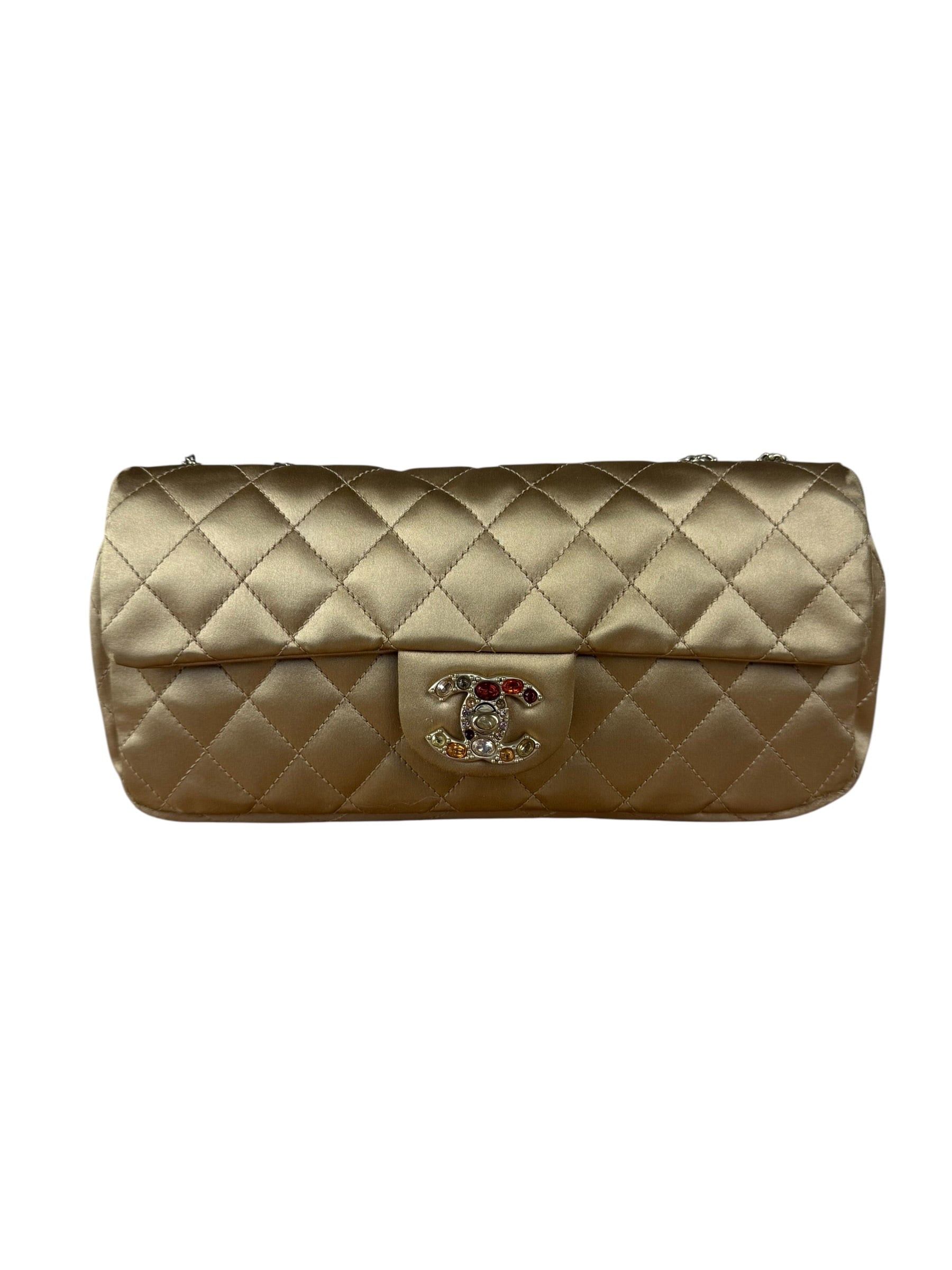 Chanel CC Limited Edition Gold Satin Quilted Flap Bag 2008
