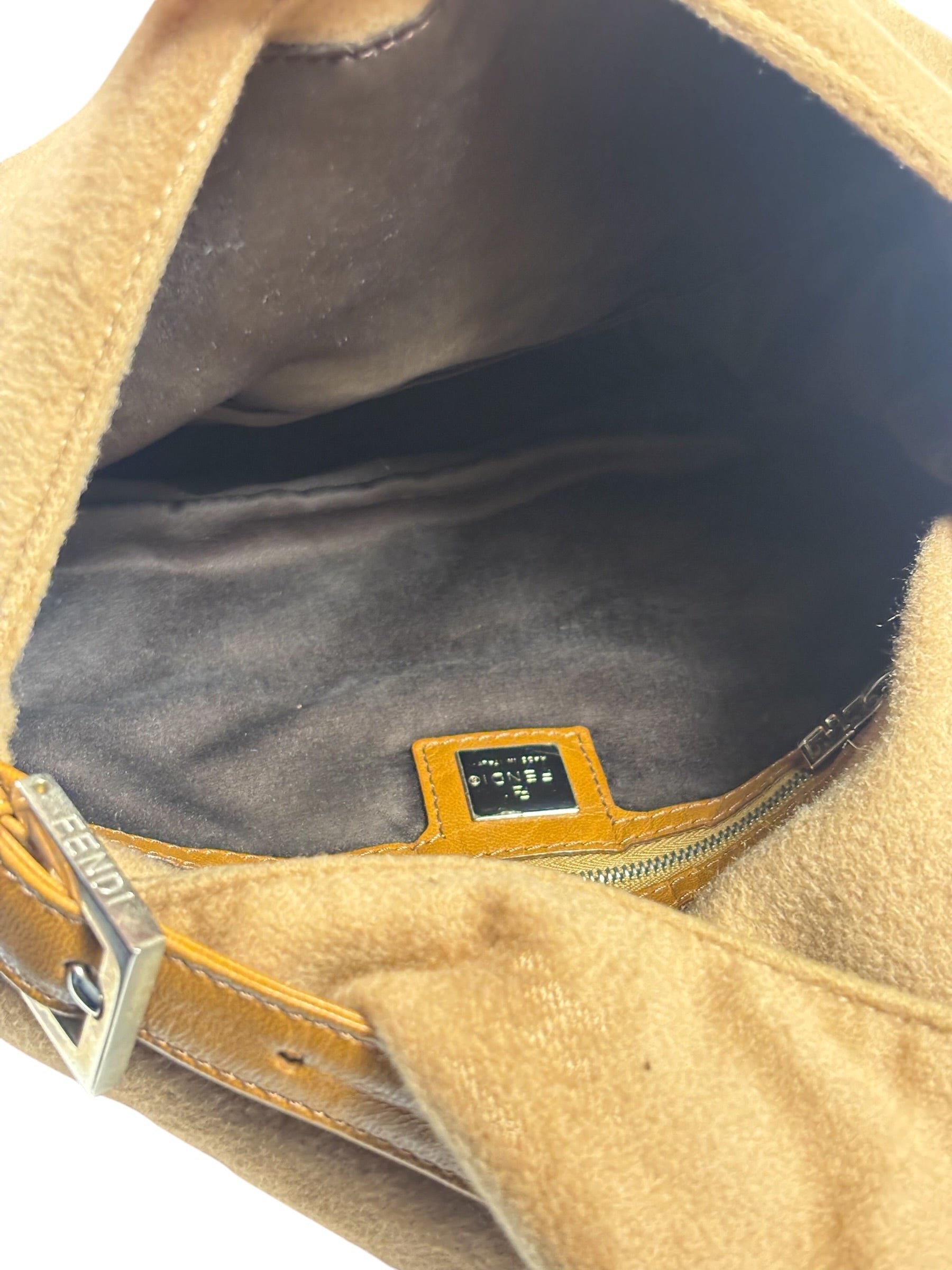 Fendi Brown Leather Trim/Wool Mamma Baguette