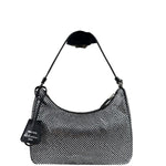 Prada Black Satin/Saffiano Leather Trim  Re-Edition Crystal-Studded Mini Pochette 2005