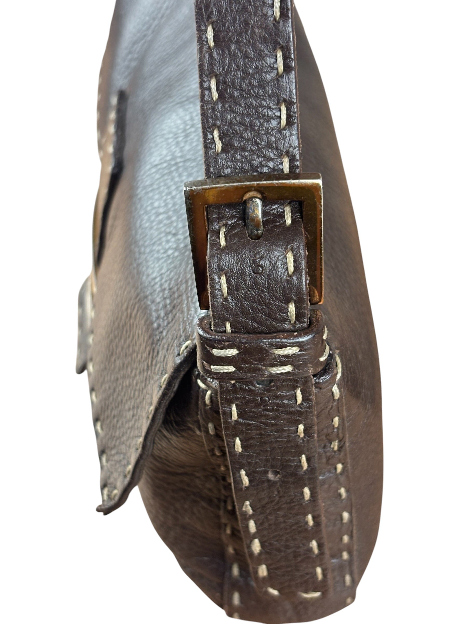 Fendi Selleria Brown Leather Stitched Baguette