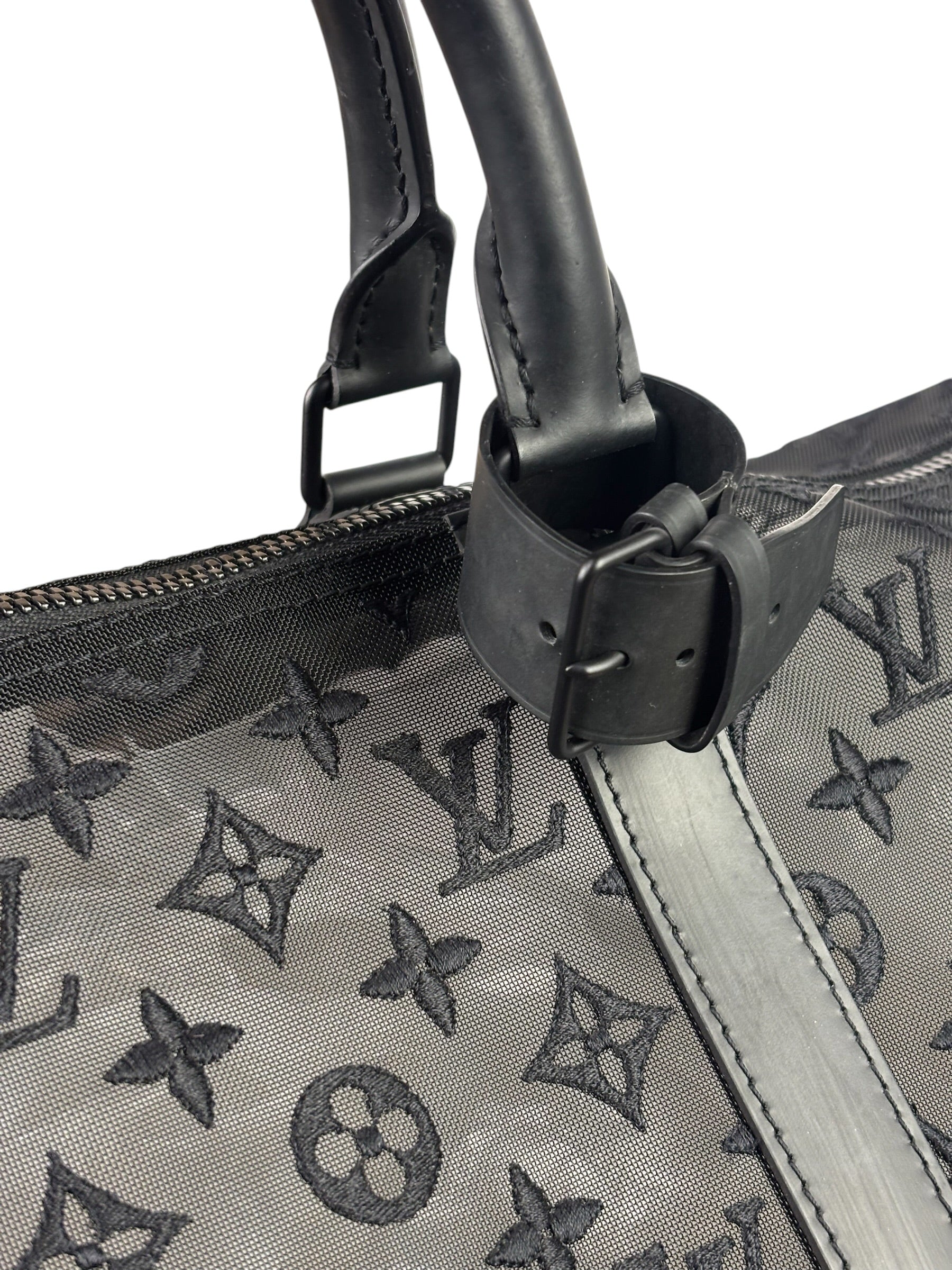 Louis Vuitton x Virgil Abloh Black Leather Trim Monogram Keepall 50