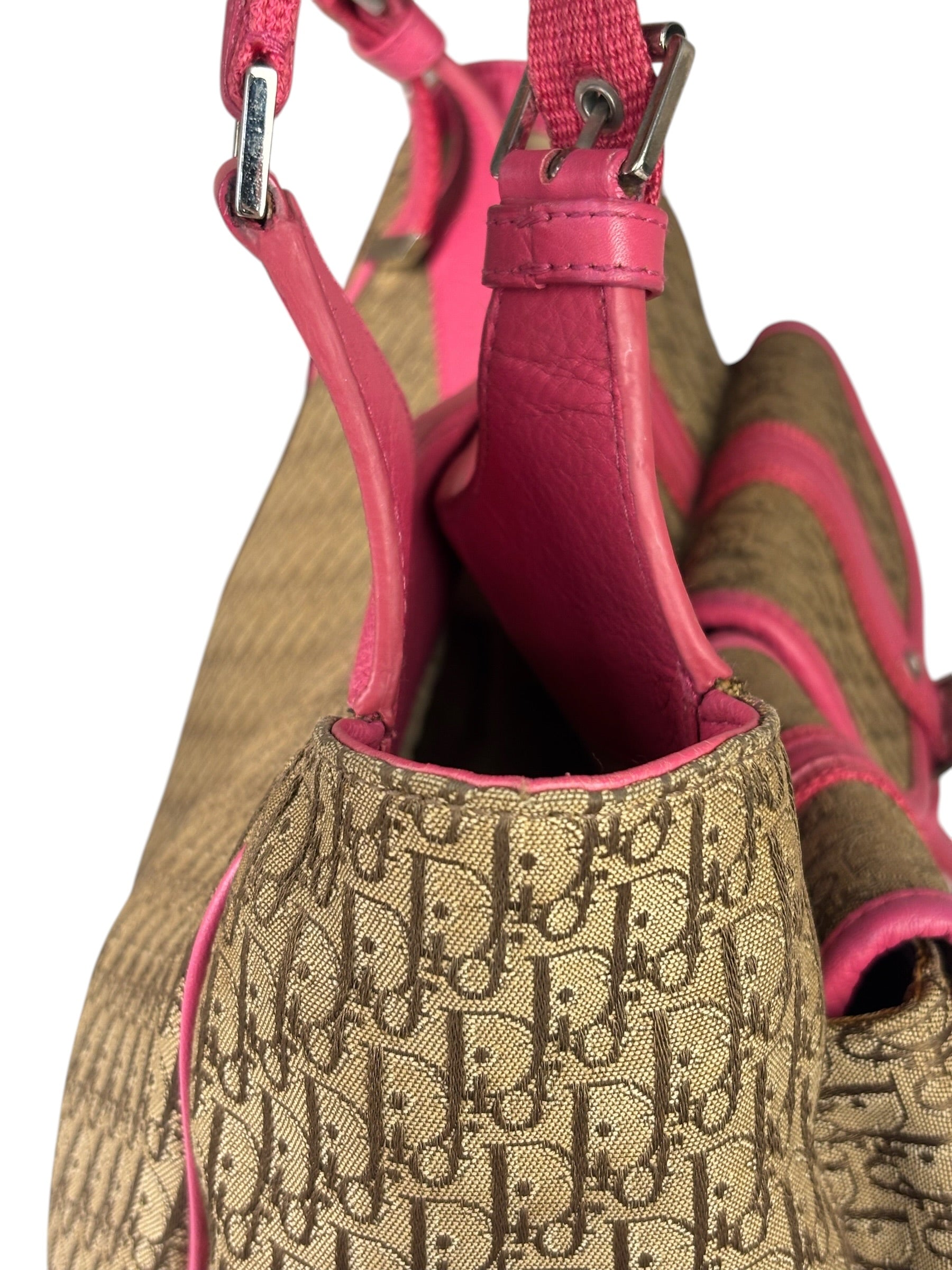 Christian Dior Vintage Pink Leather Trim Diorssimo Street Chic Shoulder Bag