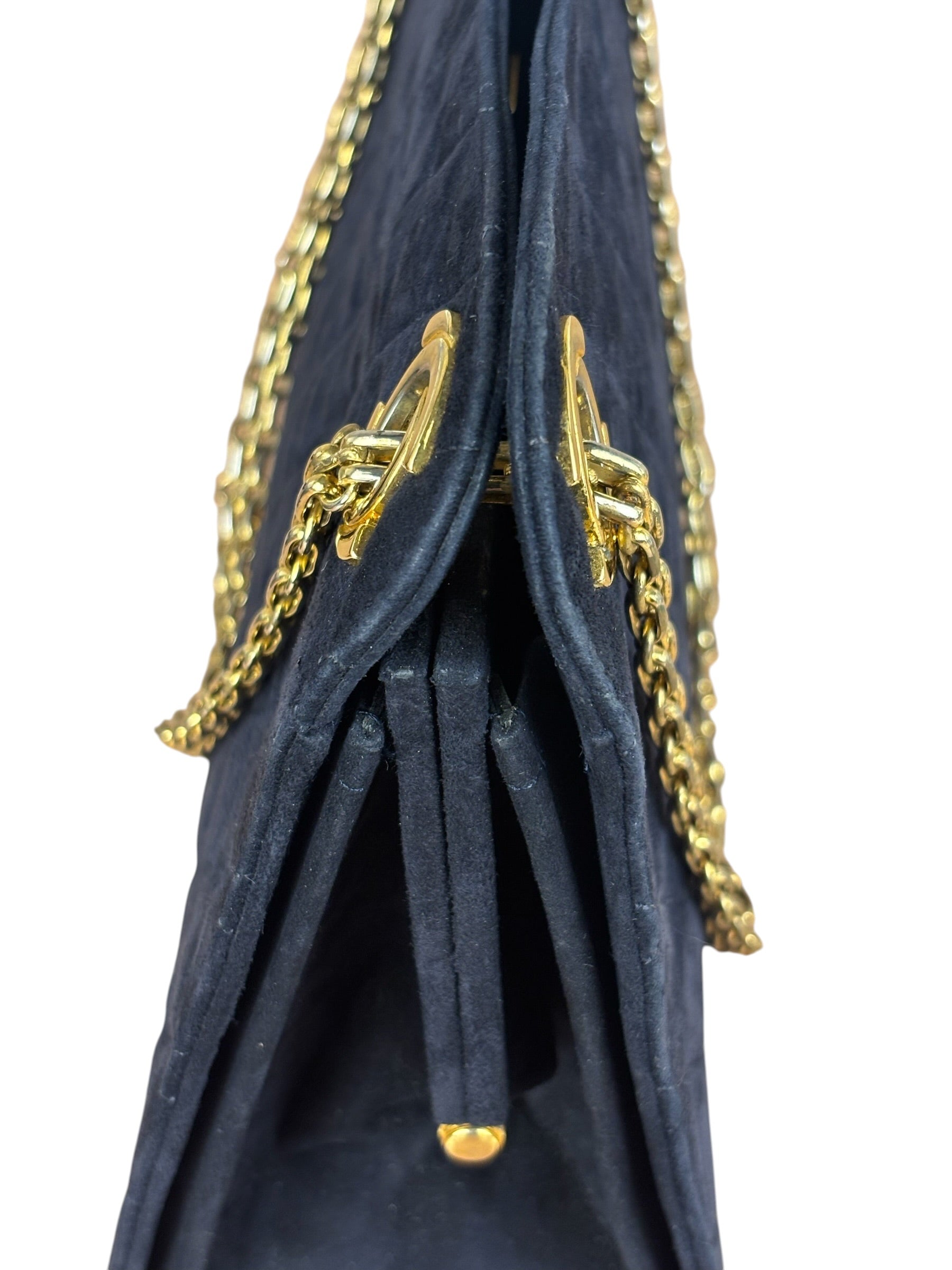 Chanel Vintage Navy Blue Matelasse Quilted Suede Chain Shoulder Bag