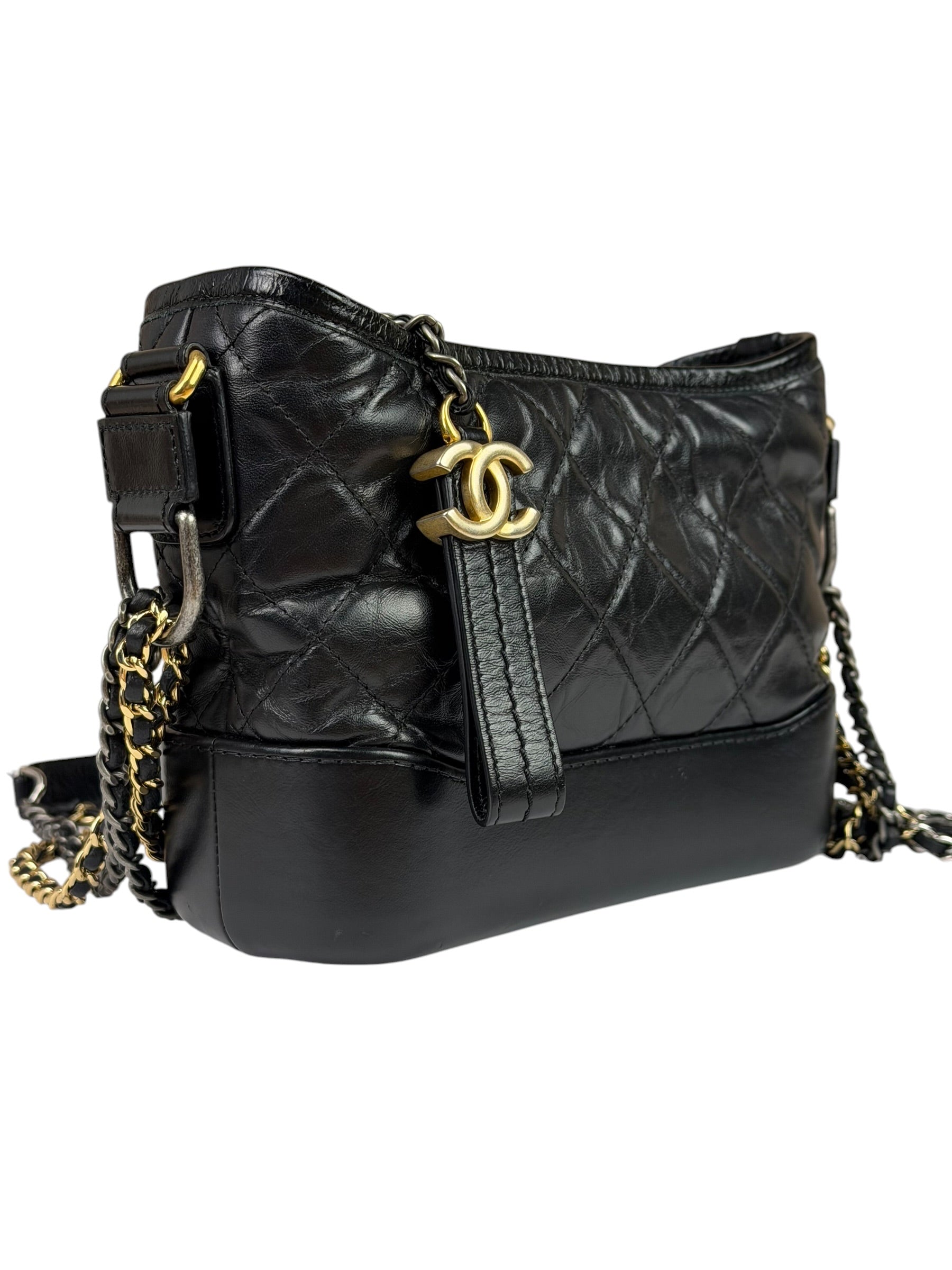Chanel Black Quilted Leather Small Gabrielle Hobo Bag 2019
