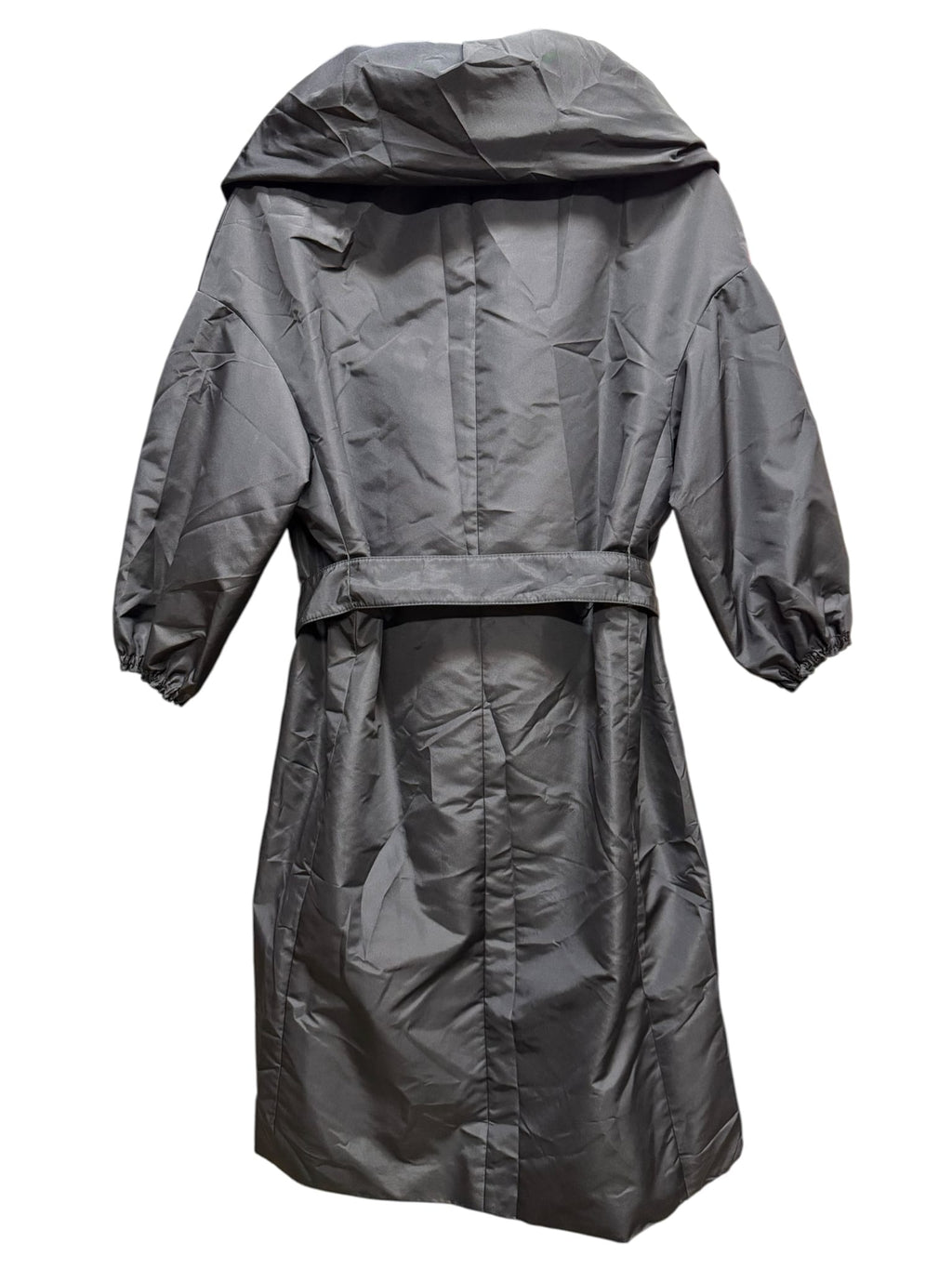 Prada Black Nylon Belted Hooded Trench Short Sleeves Coat