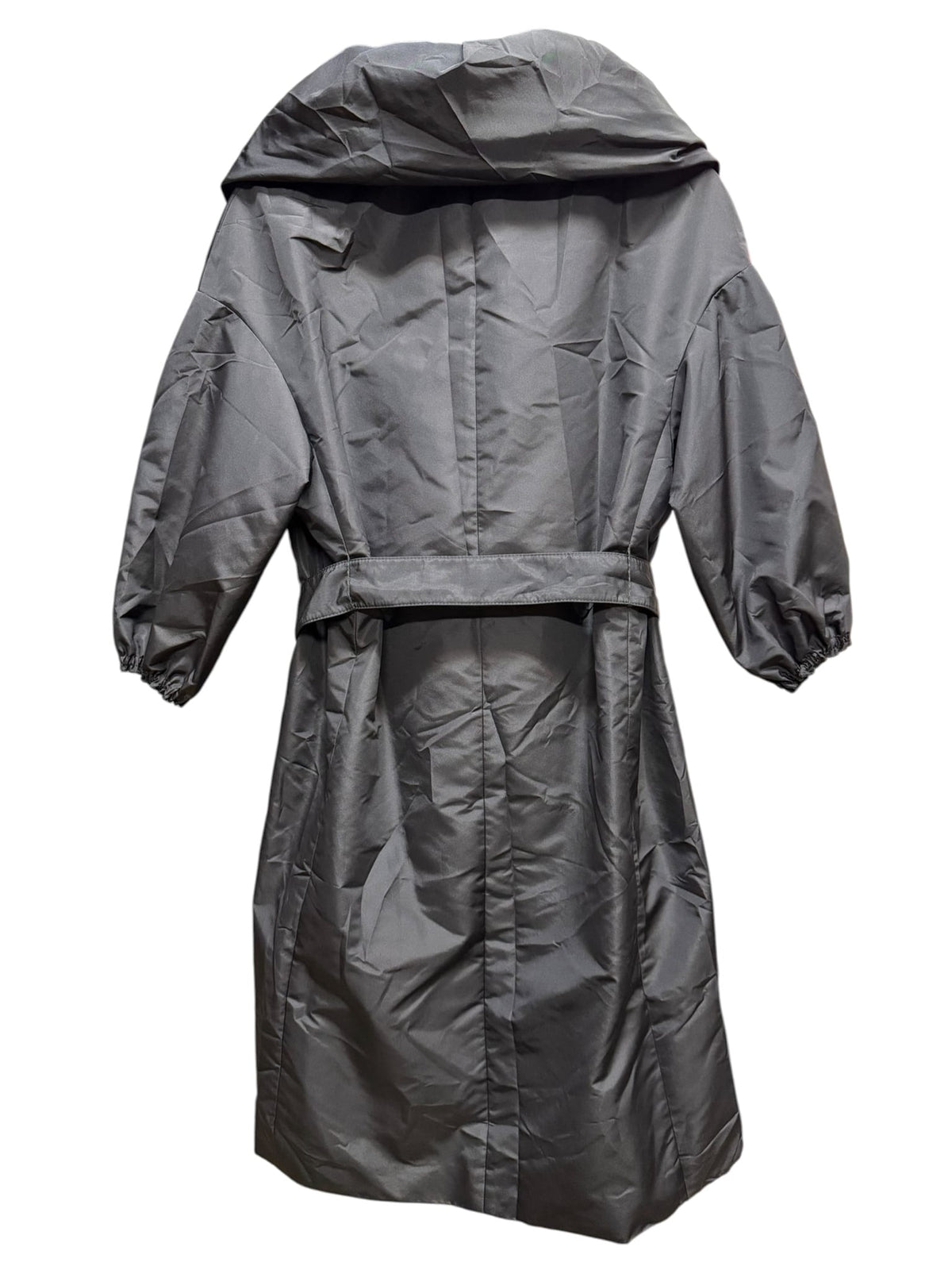 Prada Black Nylon Belted Hooded Trench Short Sleeves Coat