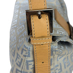Fendi Leather Light Blue Trim Zucca Baguette