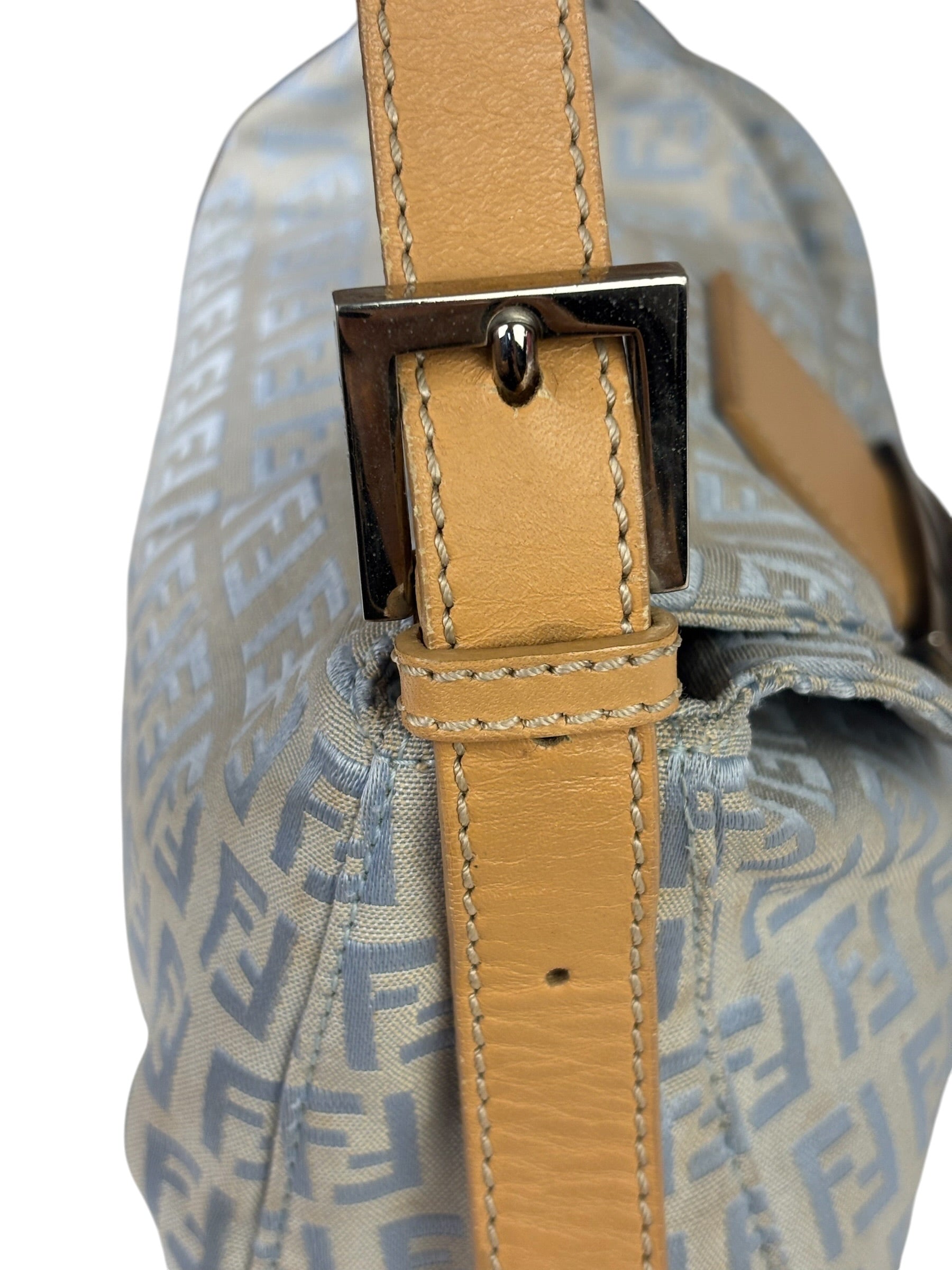 Fendi Leather Light Blue Trim Zucca Baguette