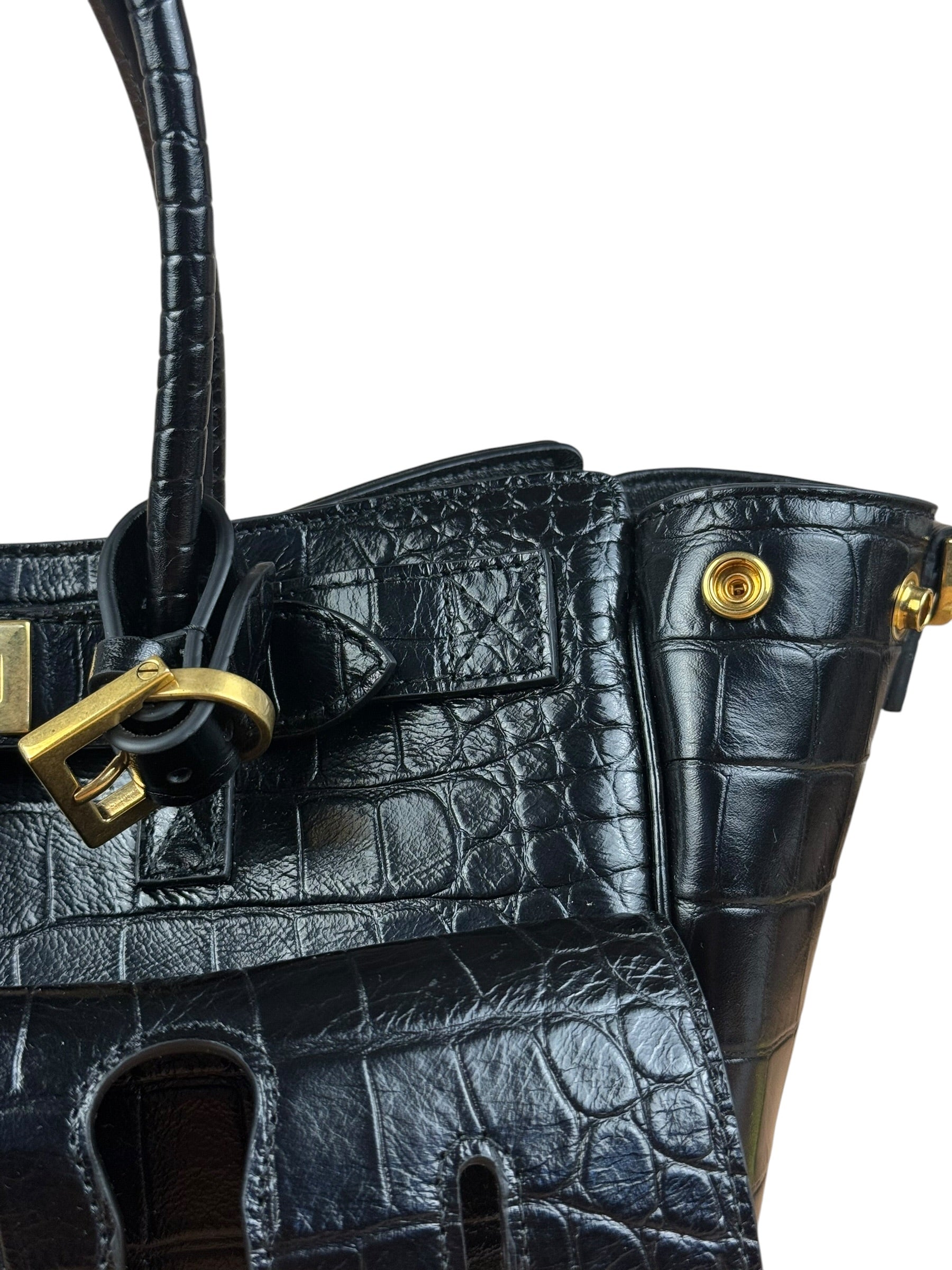 Balenciaga Black Leather Mini Bel Air Carry All Two-Way Bag
