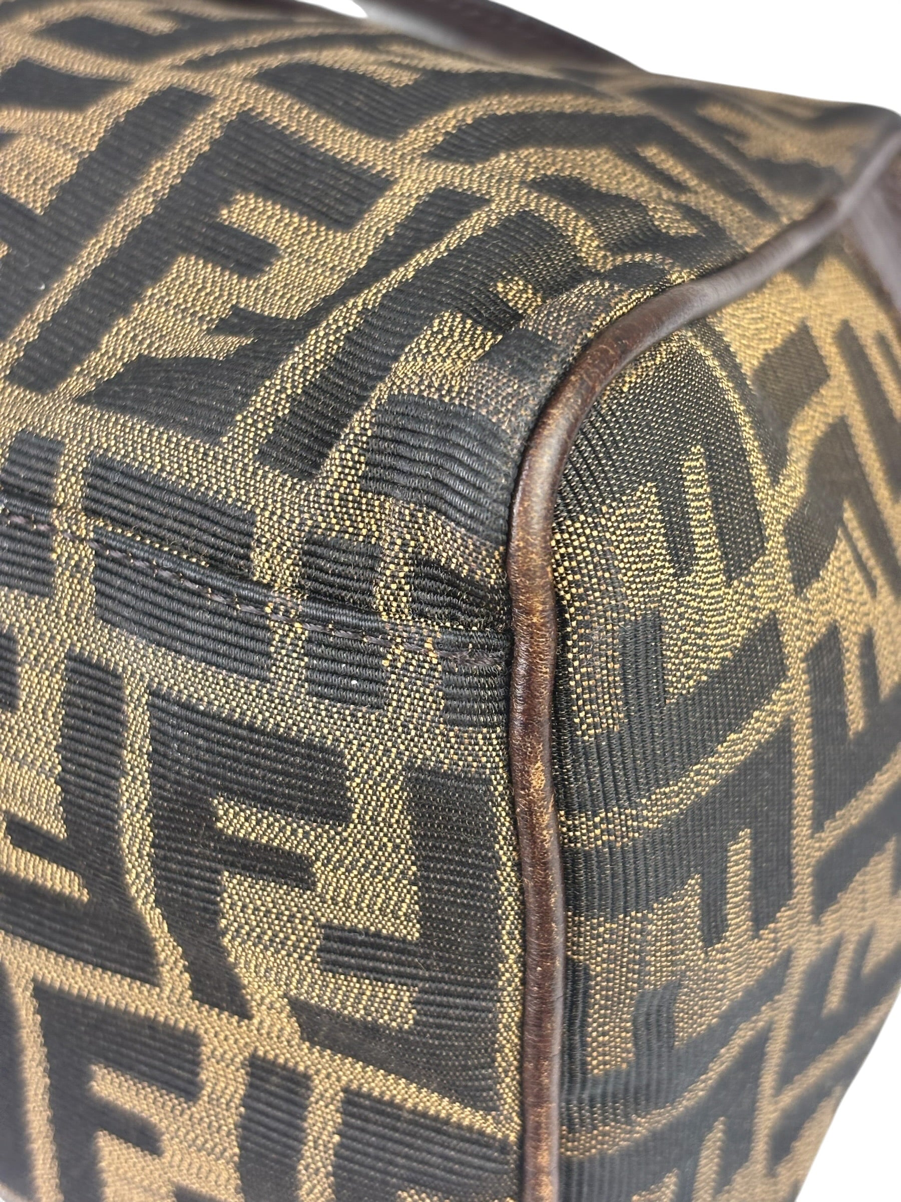 Fendi Vintage Brown Leather Trim Zucca De Jour Media Tote
