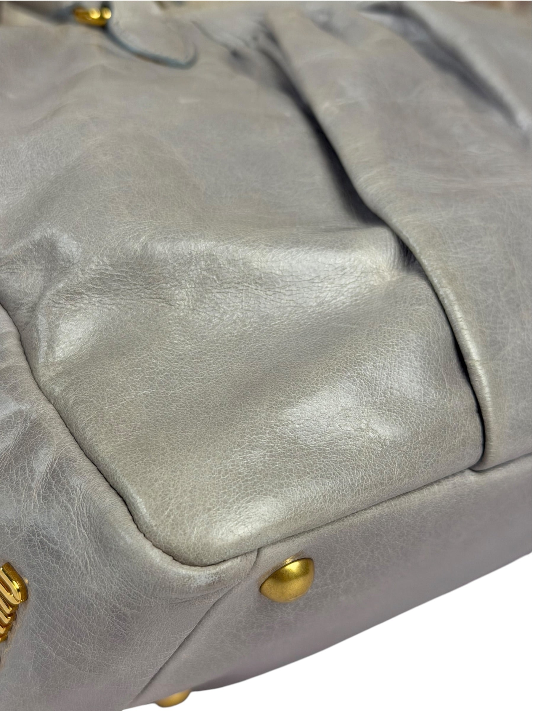 Miu Miu Vintage Pale Grey Vitello Leather Two-Way Bag
