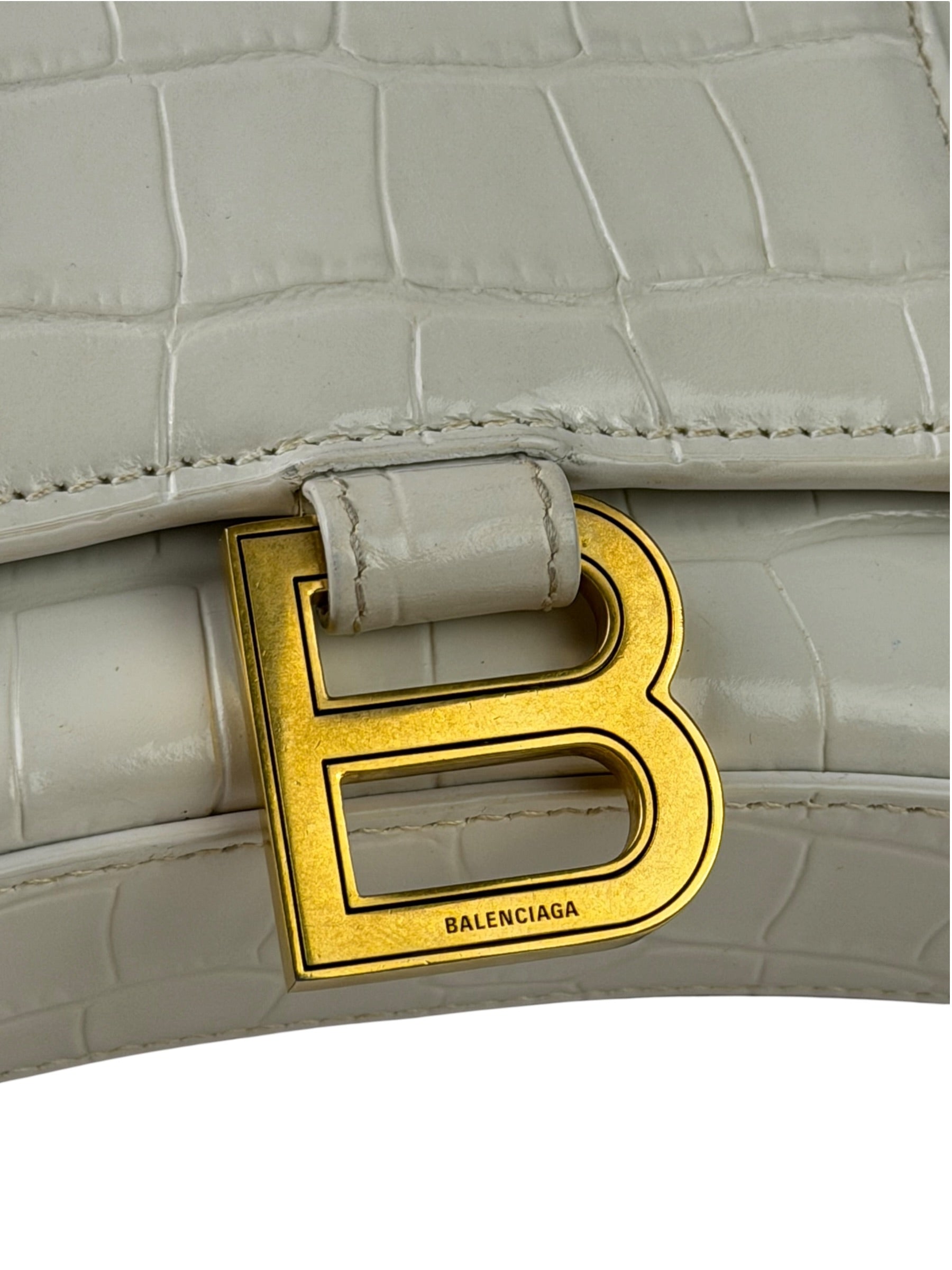 Balenciaga White Crocodile Embossed Hourglass Wallet On Chain
