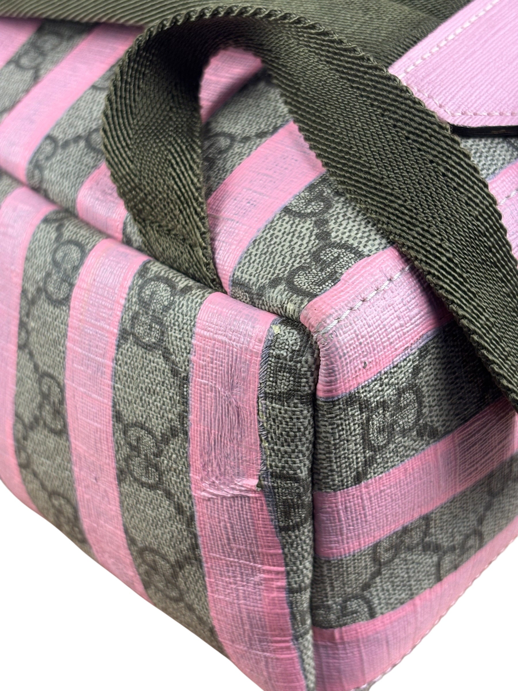 Gucci Pink Stripped Kids GG Supreme Canvas Backpack