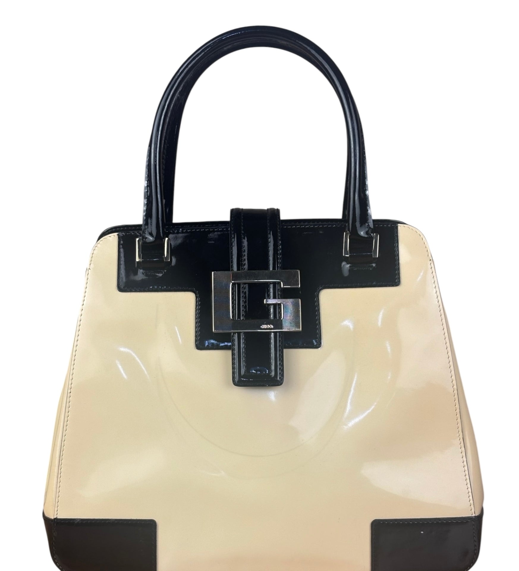 Gucci Cream/Beige Patent Leather Square Hand Bag