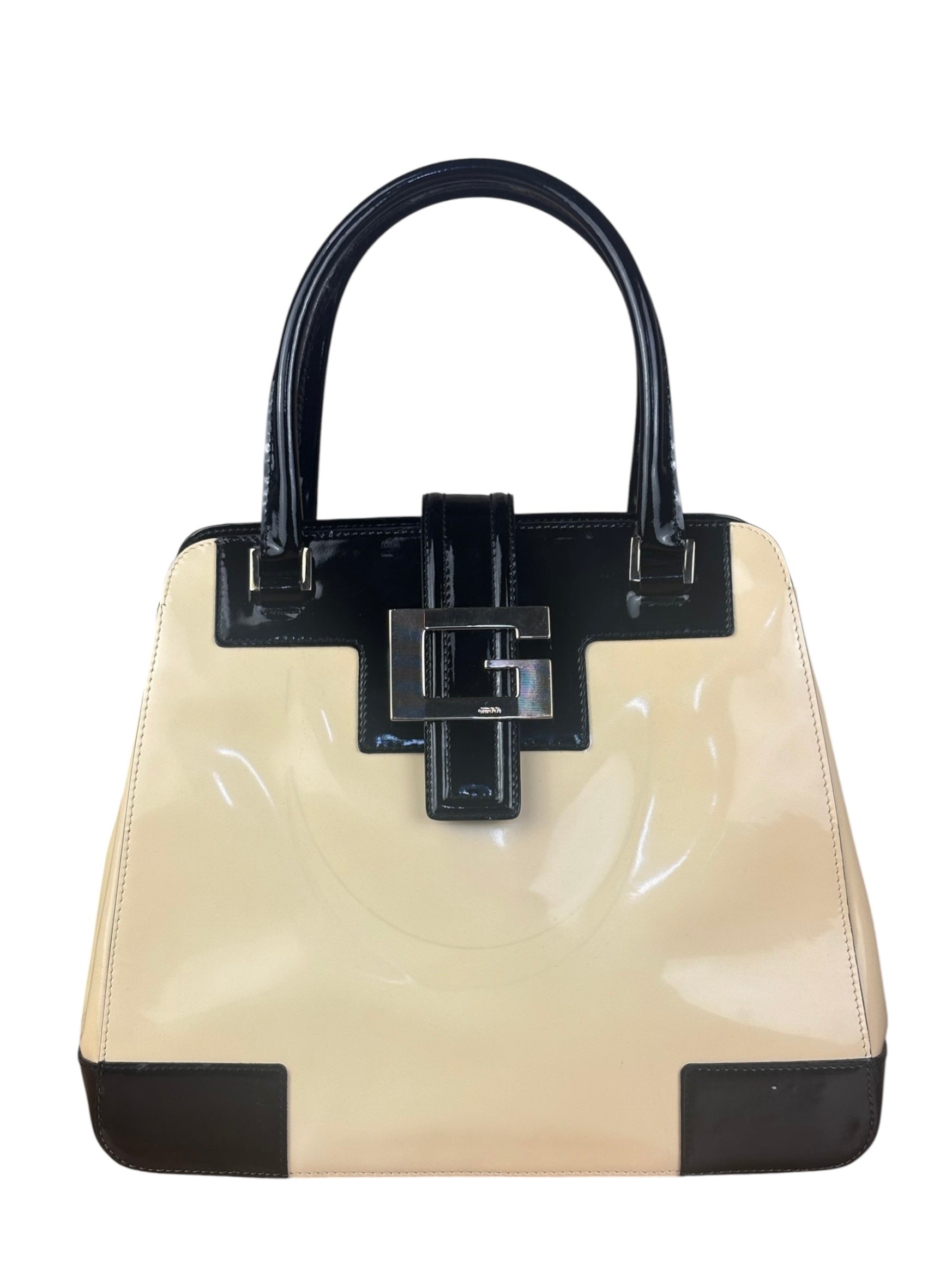 Gucci Cream/Beige Patent Leather Square Hand Bag