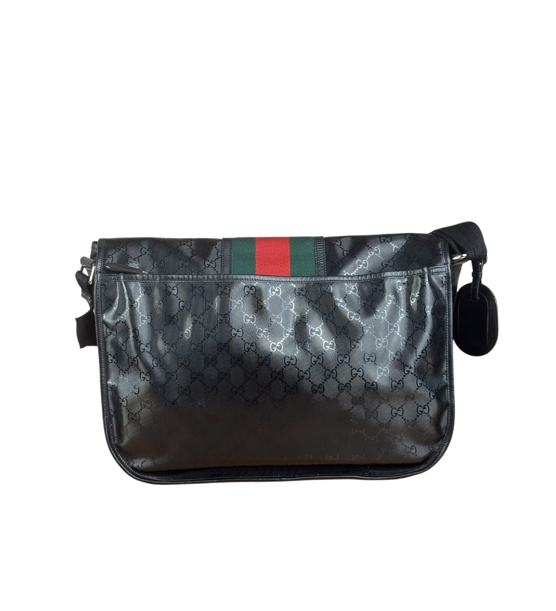Gucci Black PVC GG Imprime Web Buckle Messenger Bag