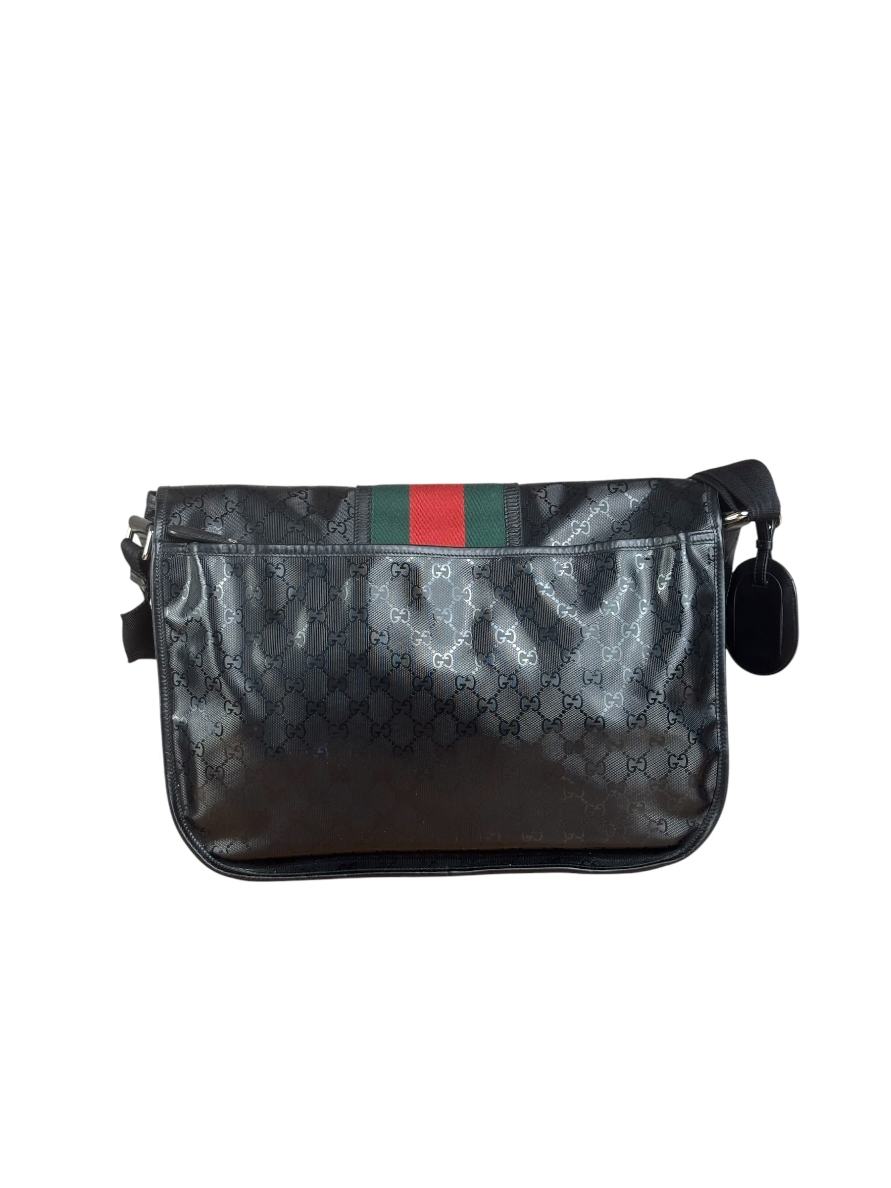 Gucci Black PVC GG Imprime Web Buckle Messenger Bag