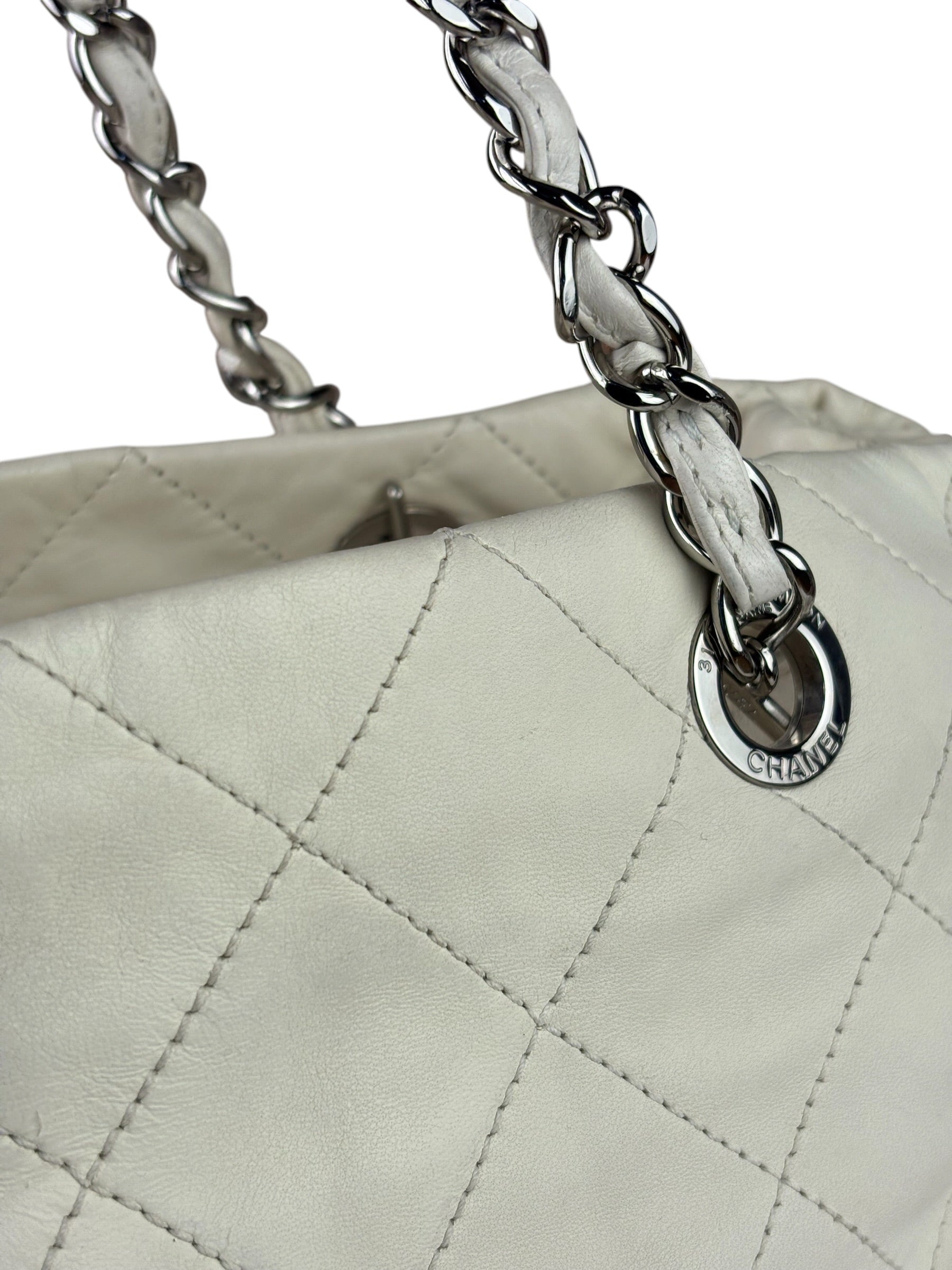 Chanel White Quilted Leather Gabrielle Shopping Tote 2010