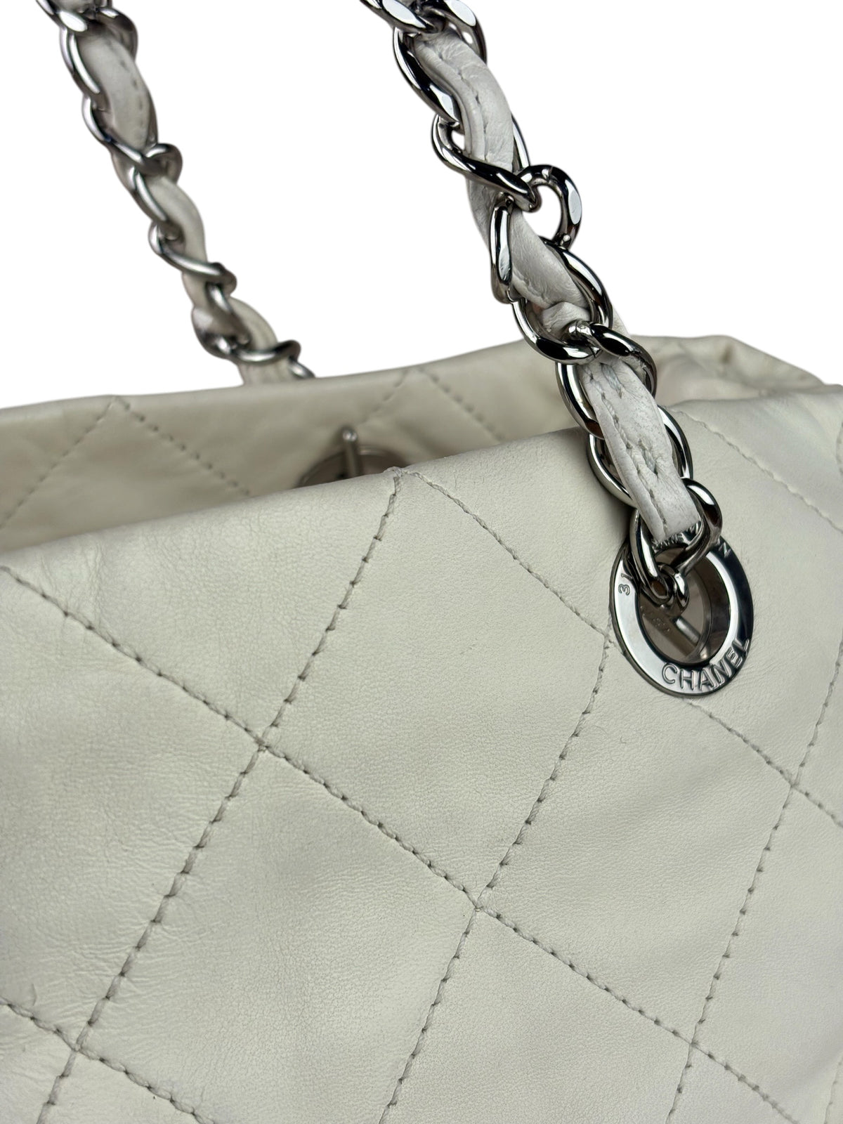 Chanel White Quilted Leather Gabrielle Shopping Tote 2010