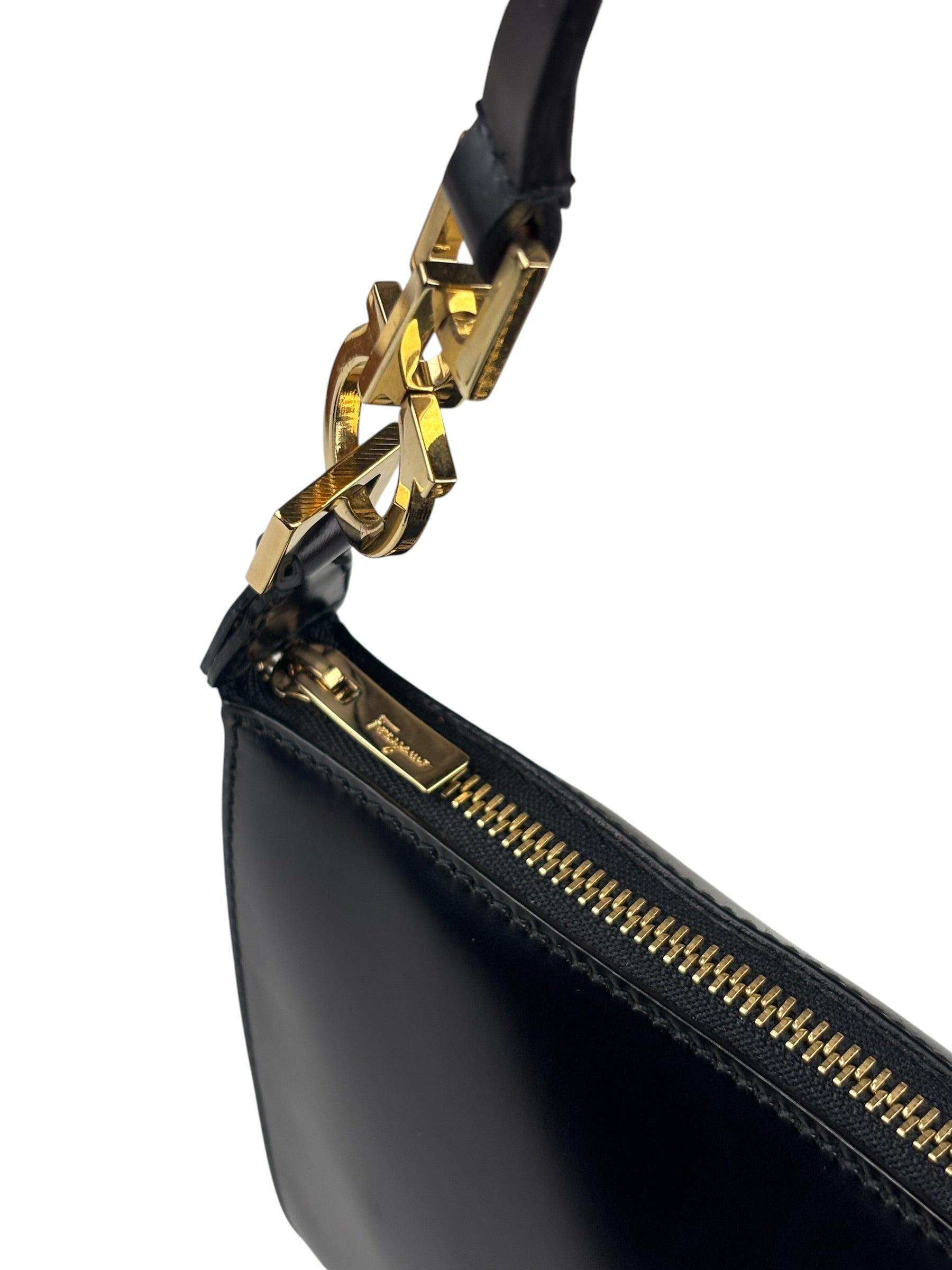 Salvatore Ferragamo Vintage Black Gancini Leather Baguette
