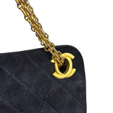 Chanel Vintage Navy Blue Matelasse Quilted Suede Chain Shoulder Bag