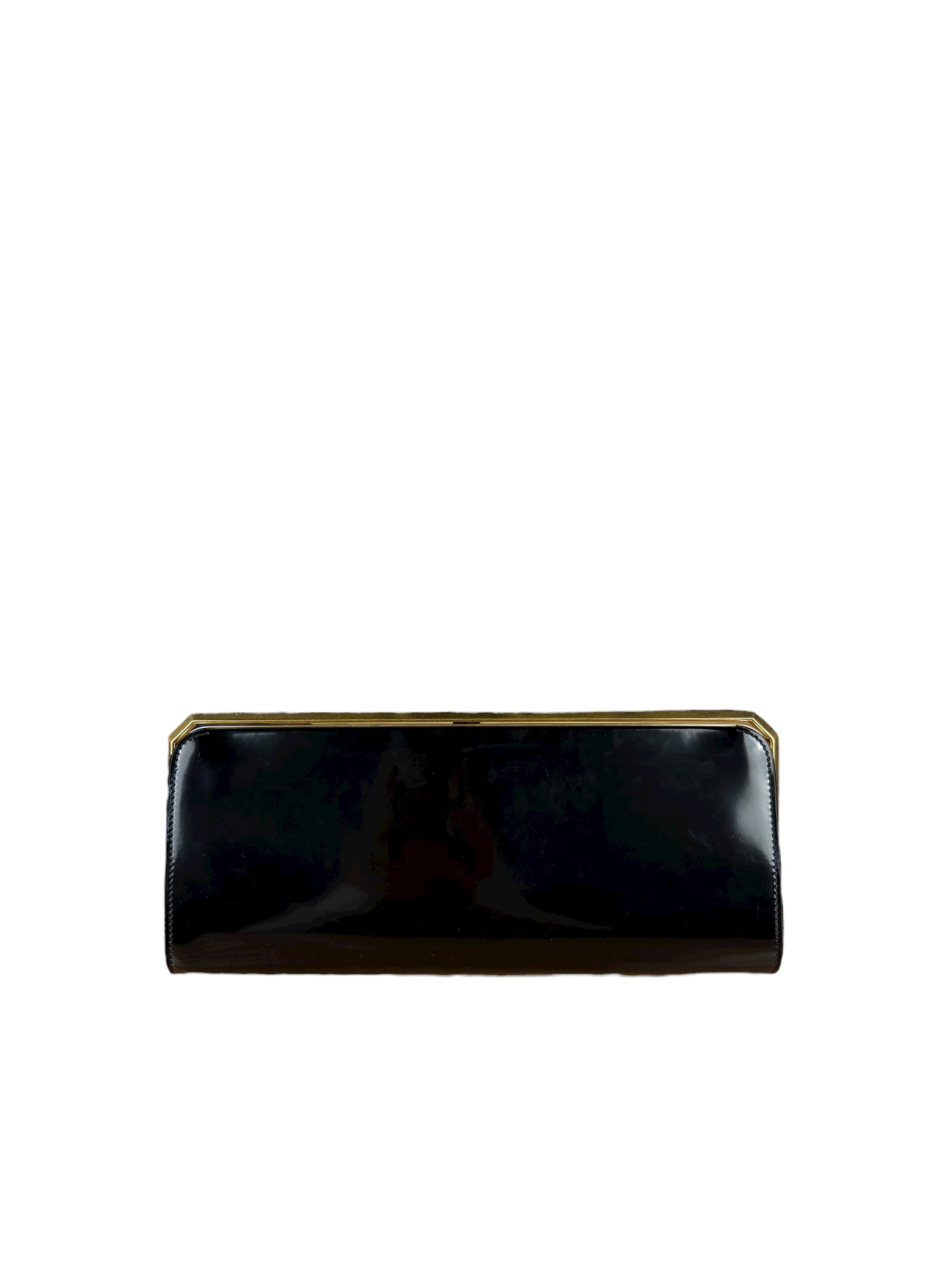 Saint Laurent Black Patent Date Charnière Minaudière Clutch