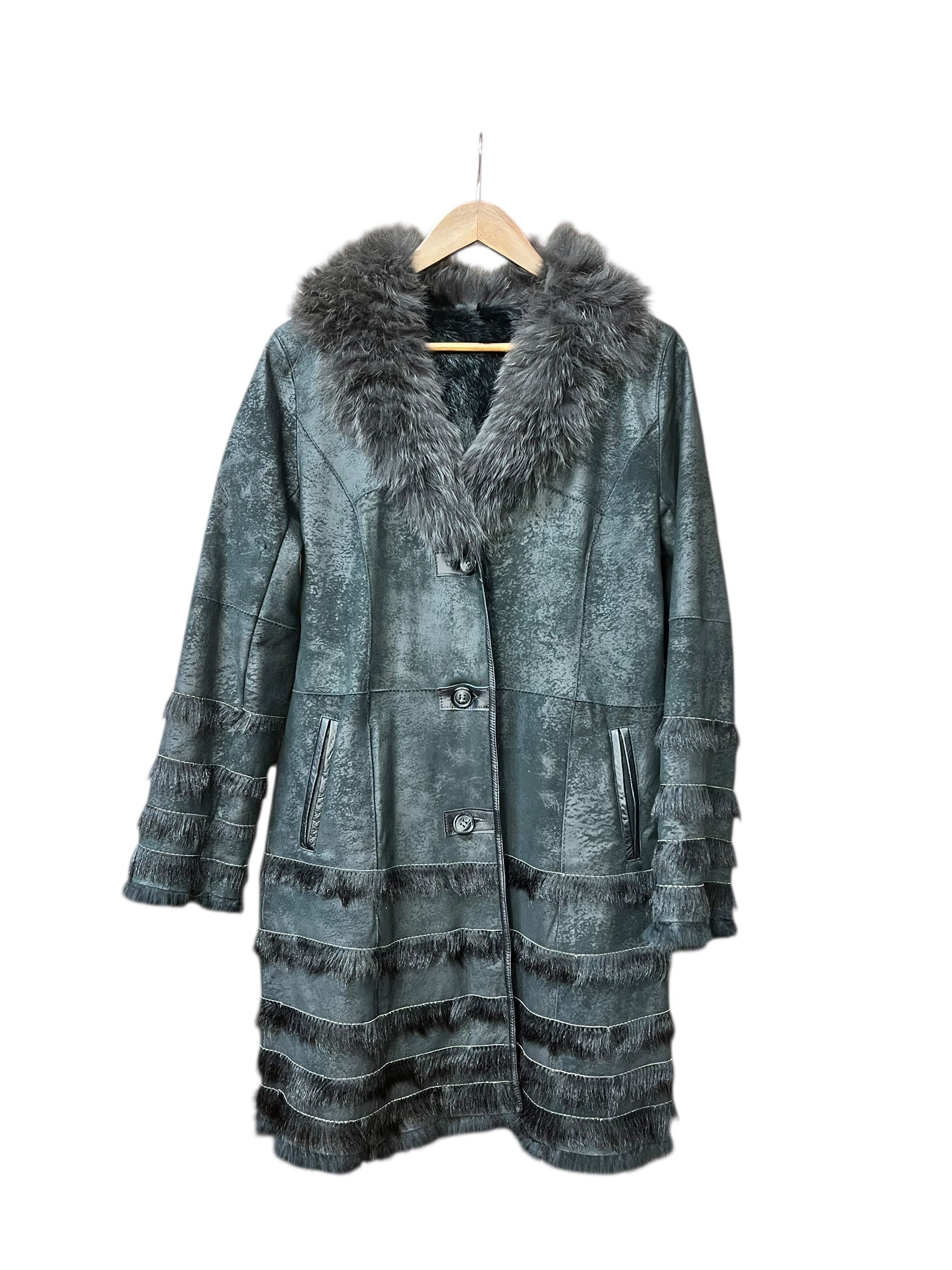 Vintage Black Suede/Leather Fur-Line Long Coat