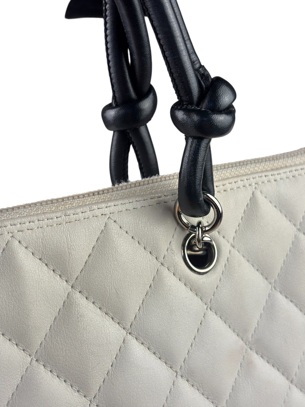Chanel White Calfskin Quilted Python-Embossed Ligne Cambon Flat Tote Bag 2004