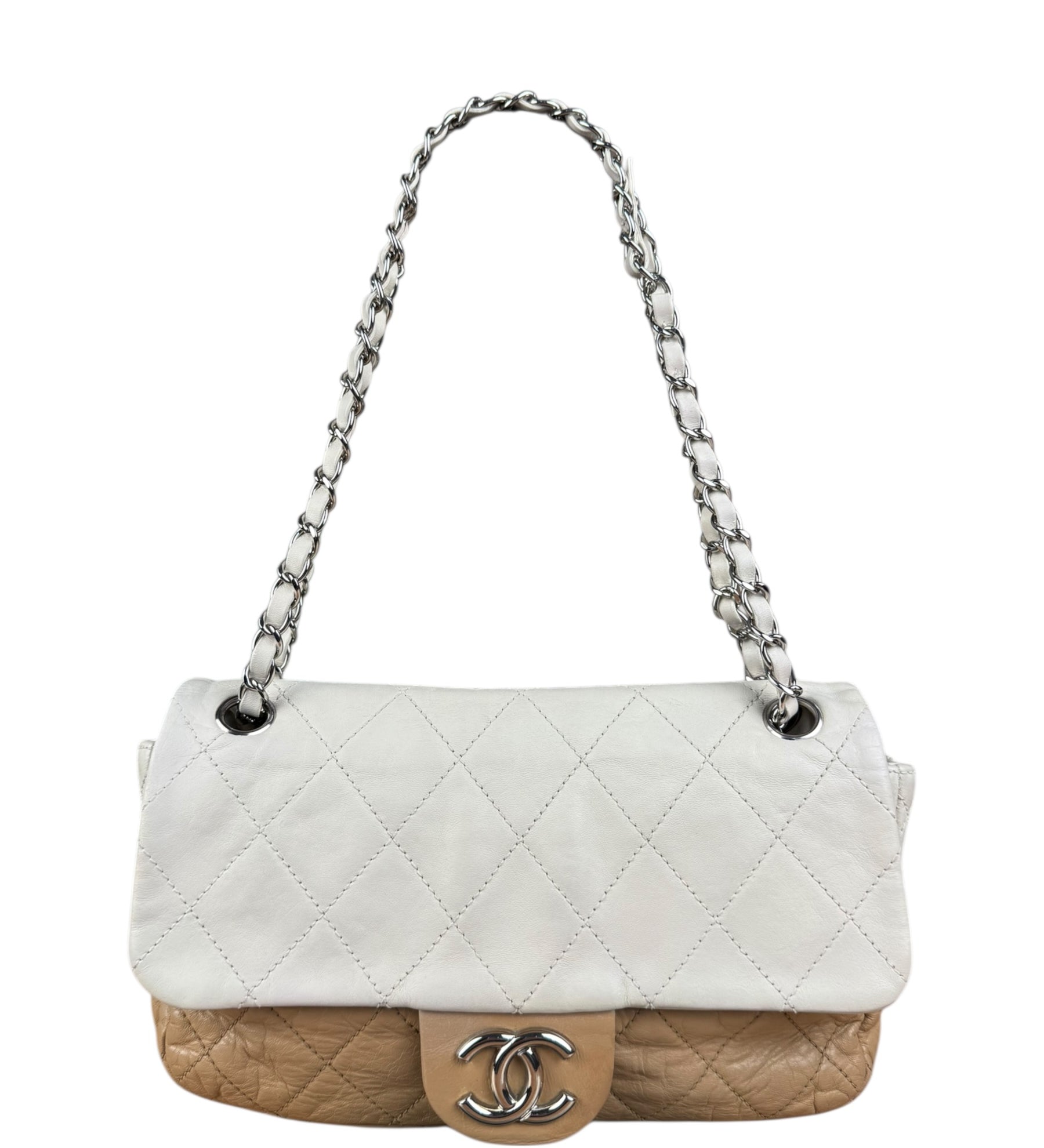 Chanel Bicolor Medium Leather Flap Bag Beige '08