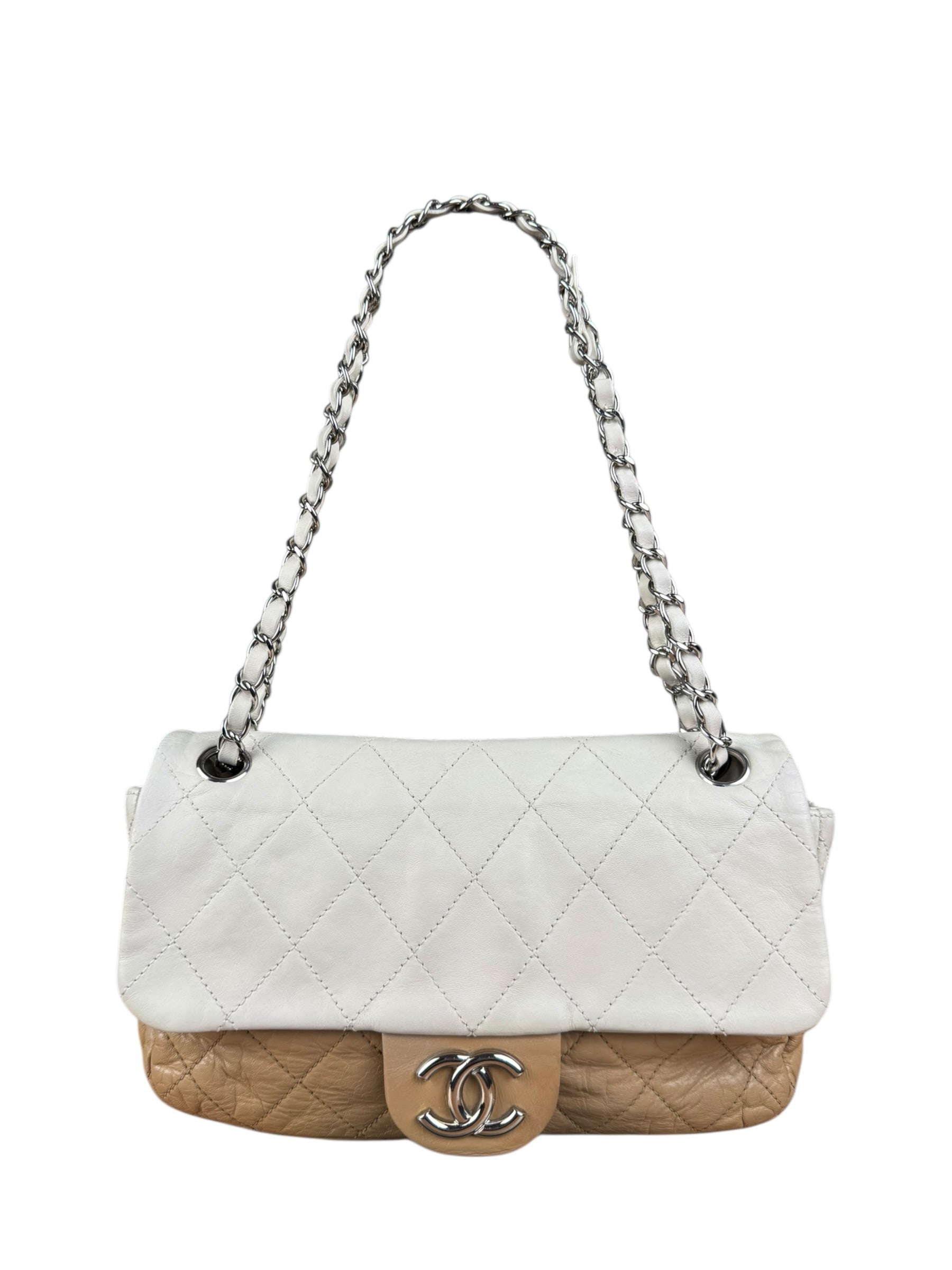 Chanel Bicolor Medium Leather Flap Bag Beige '08