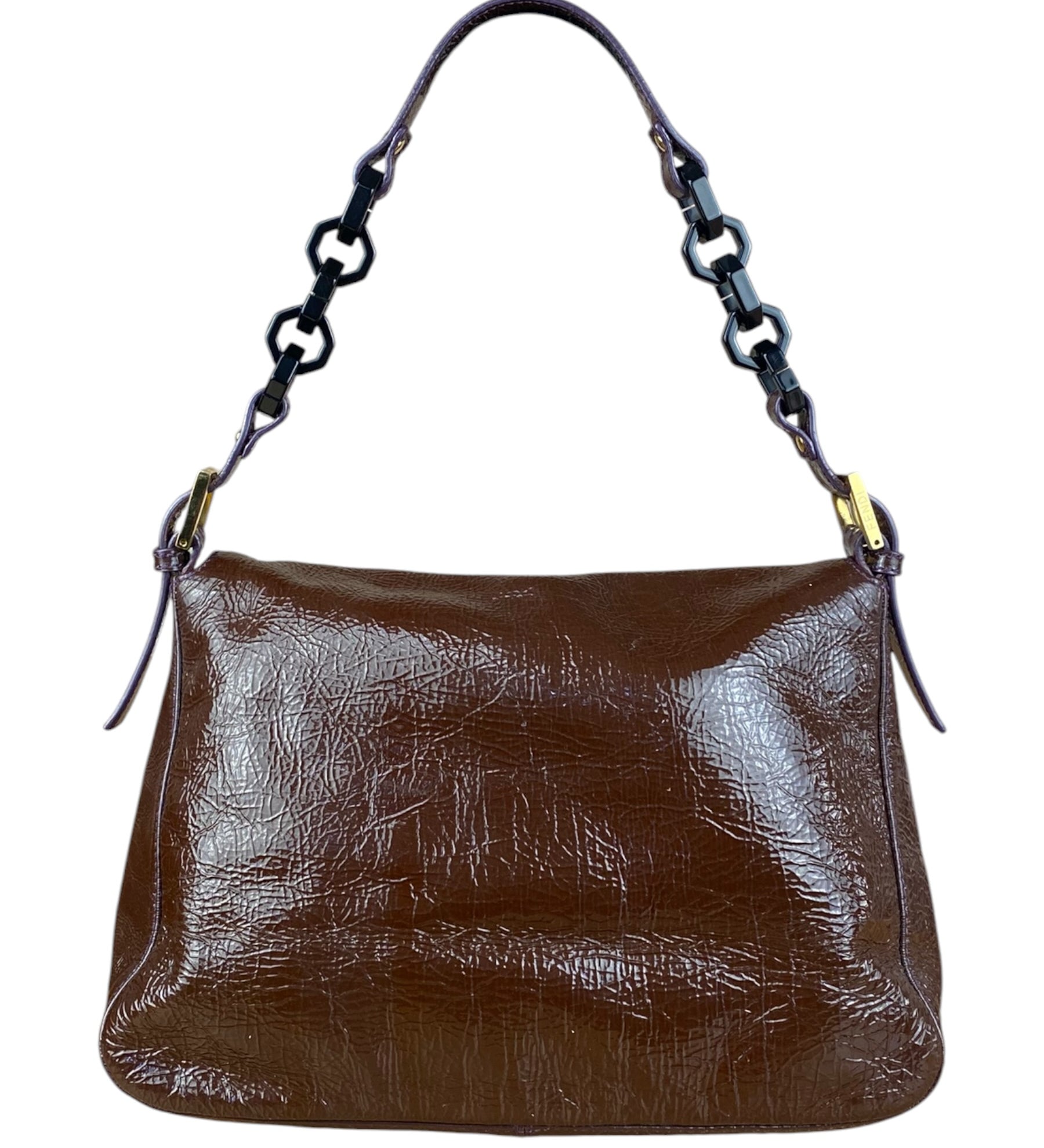 Fendi Vintage Brown Patent Leather Mamma Baguette (Exterior Stickiness)