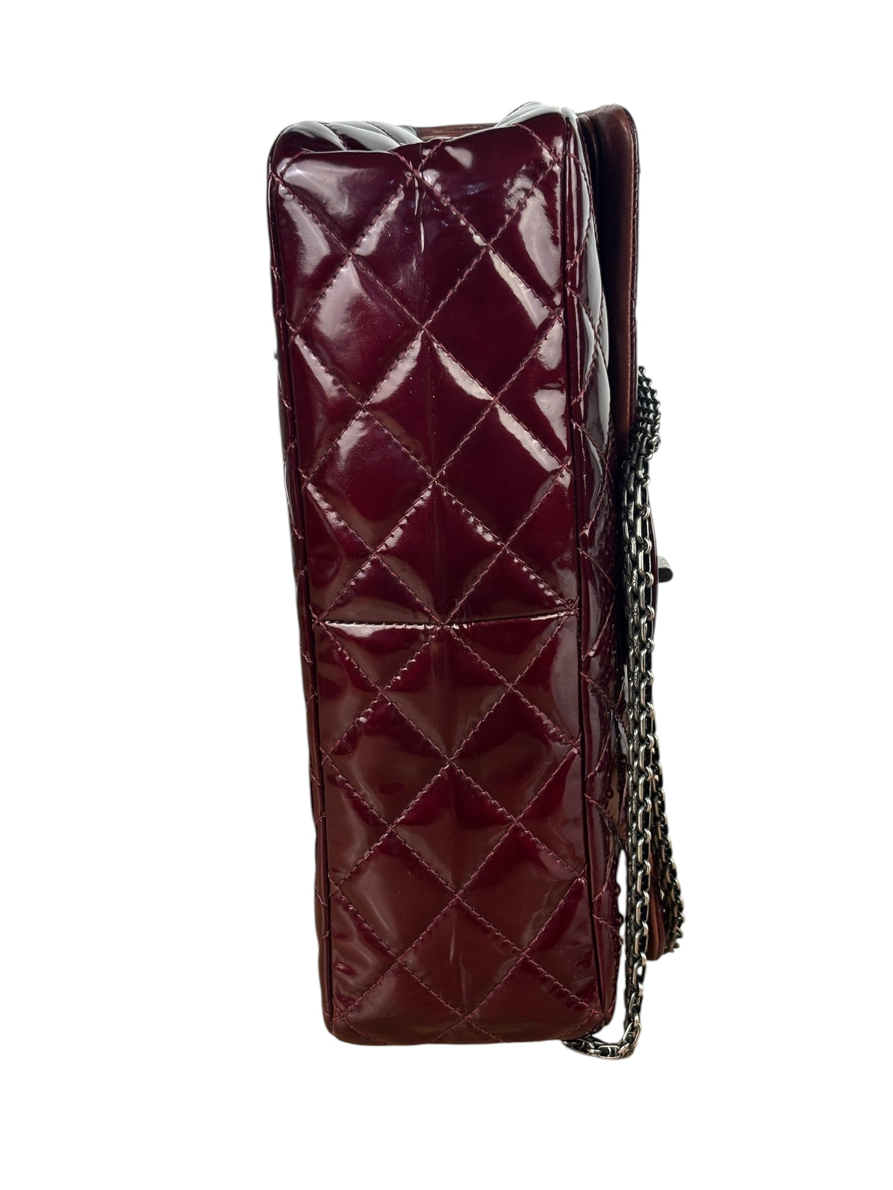 Chanel Burgundy Quilted Patent Leather 2.55 Reissue 227 Large Double Flap Bag 2011