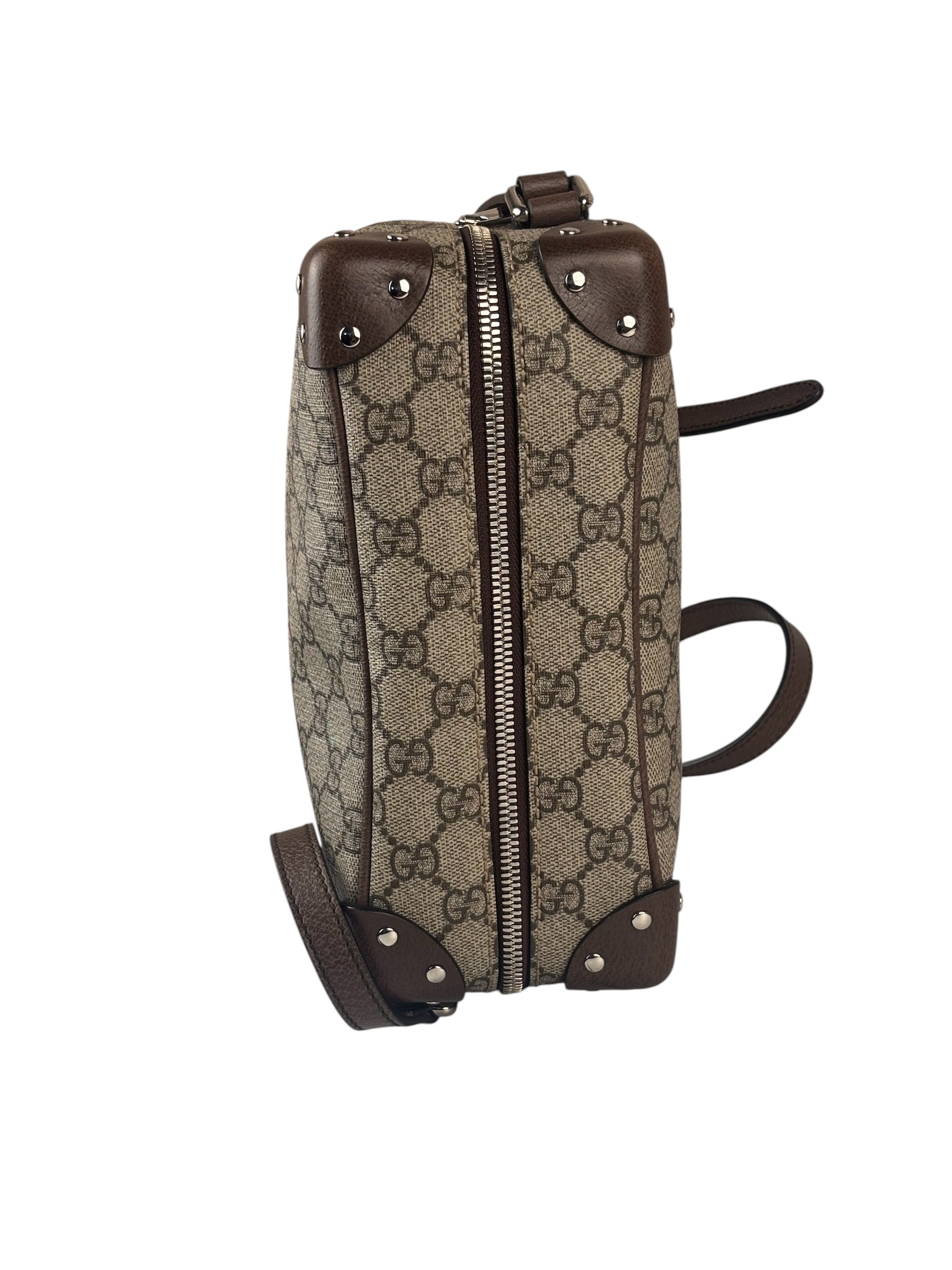 Gucci Brown Leather Trim GG Supreme Soft Trunk Crossbody