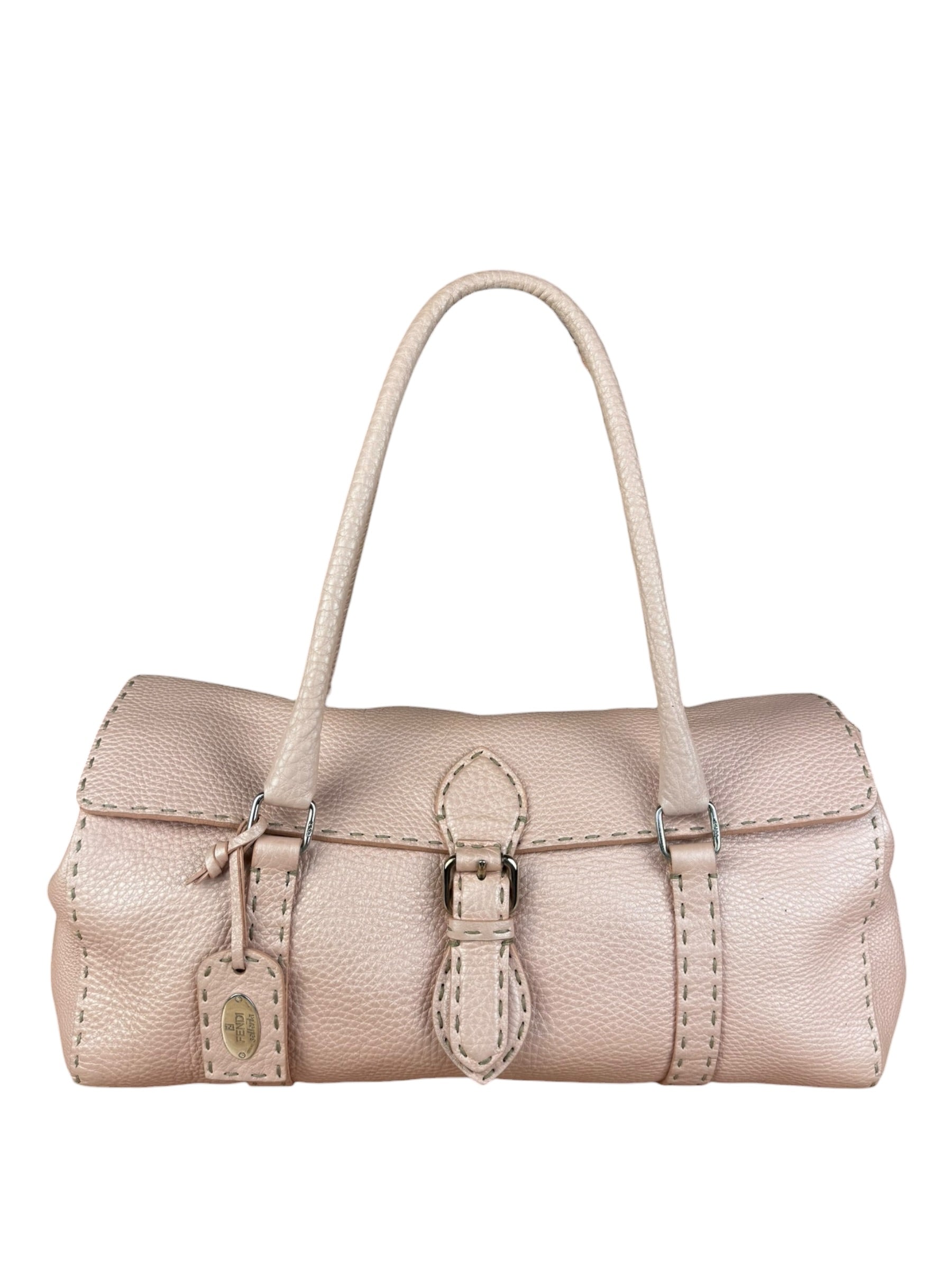 Fendi Light Pink Metallic Vintage Selleria Stitch Lina Handbag