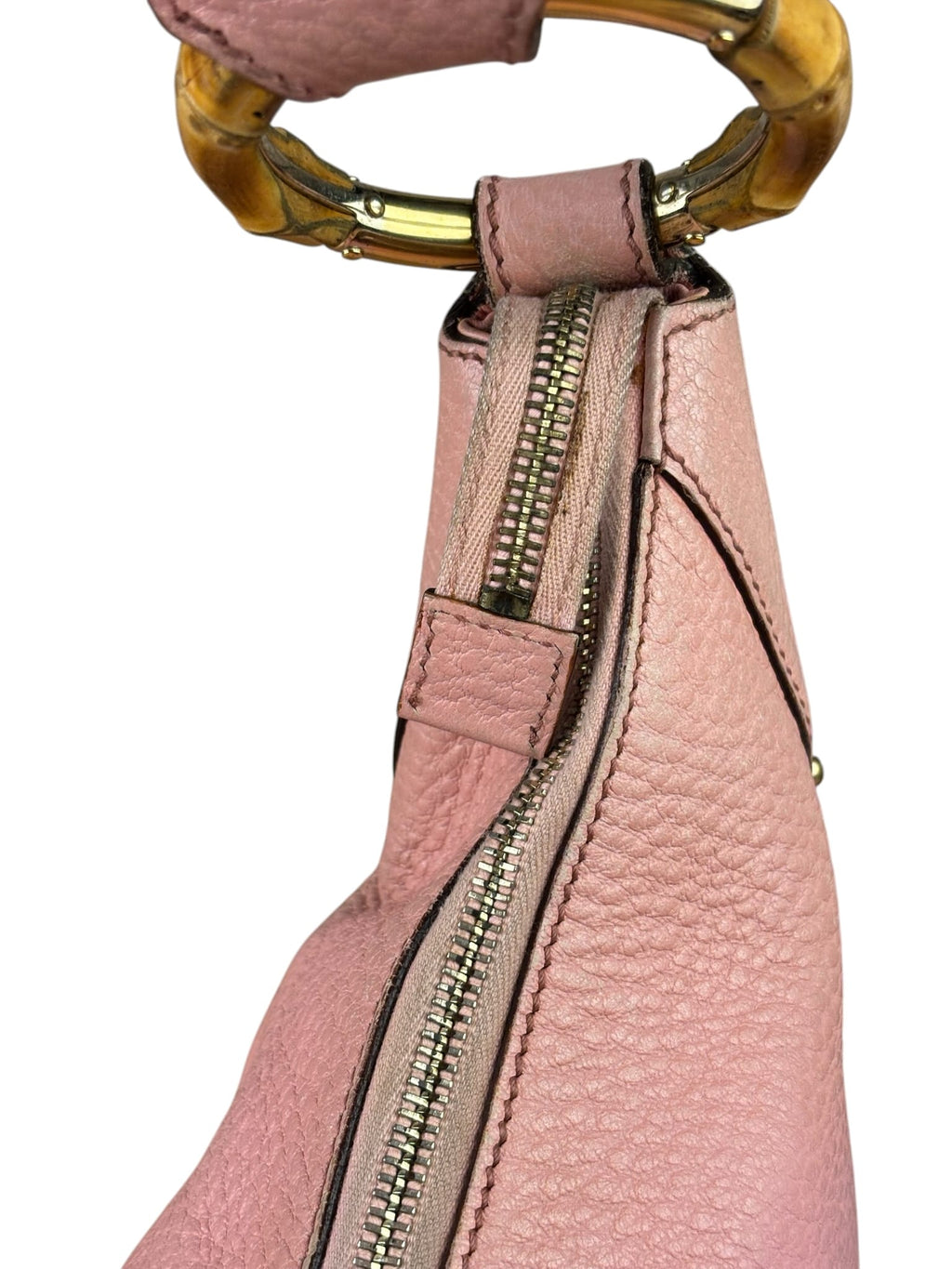 Gucci Pink Pebbled Leather Bamboo Ring Medium Hobo Bag