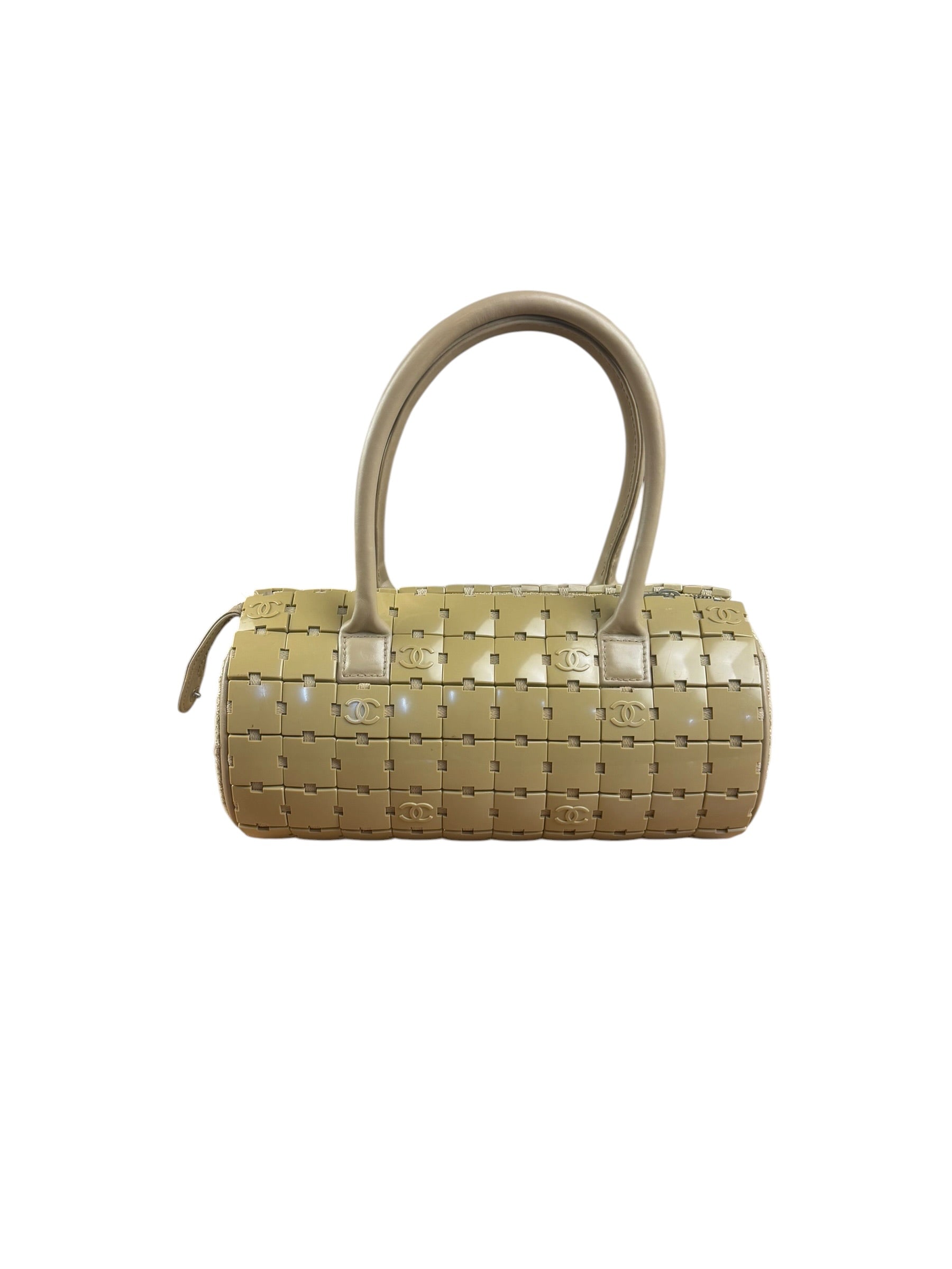 Chanel Beige Leather Trim Mini Puzzle Block Handbag