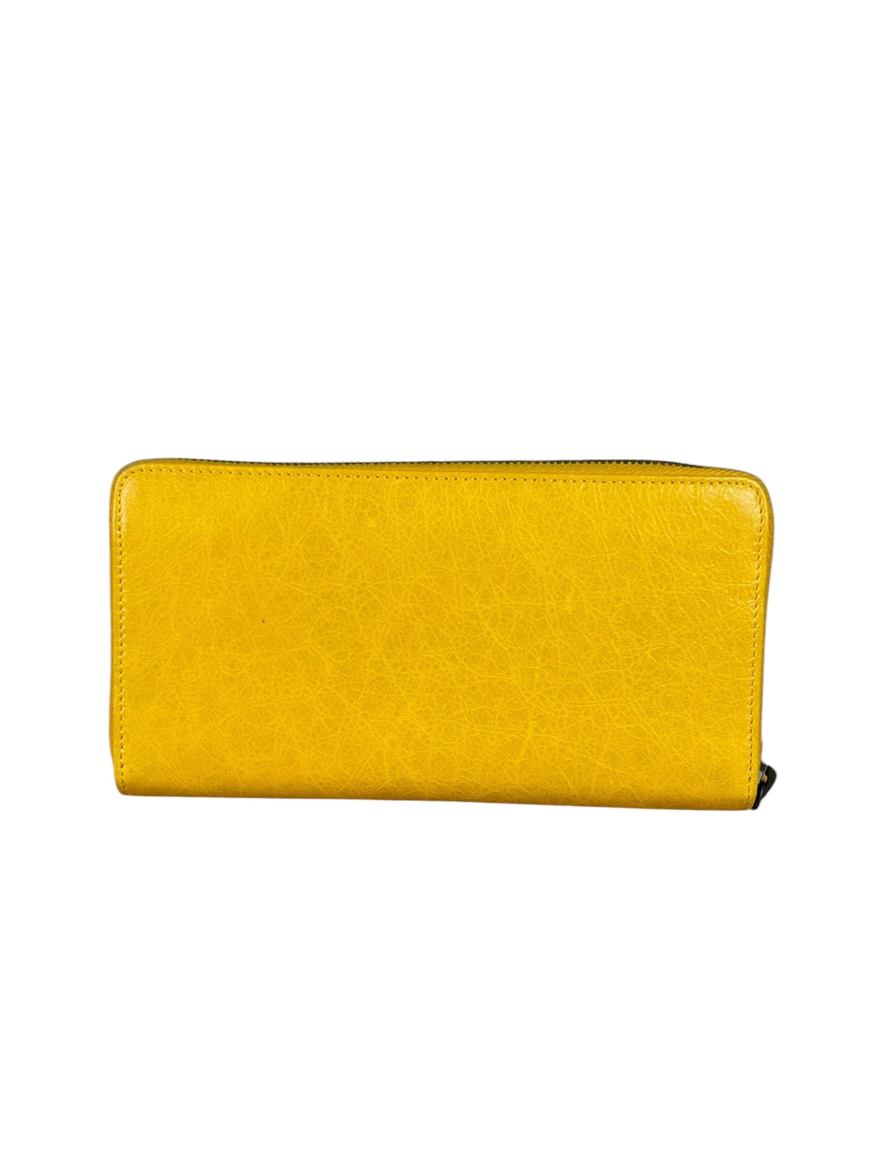 Balenciaga Yellow Leather Moto Zip Wallet