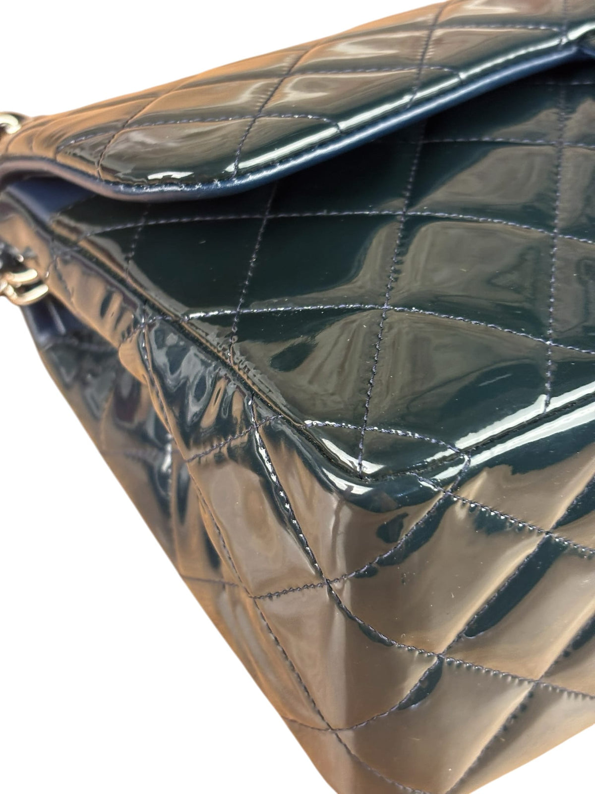 Chanel Dark Teal Quilted Patent M Double Flap 2013