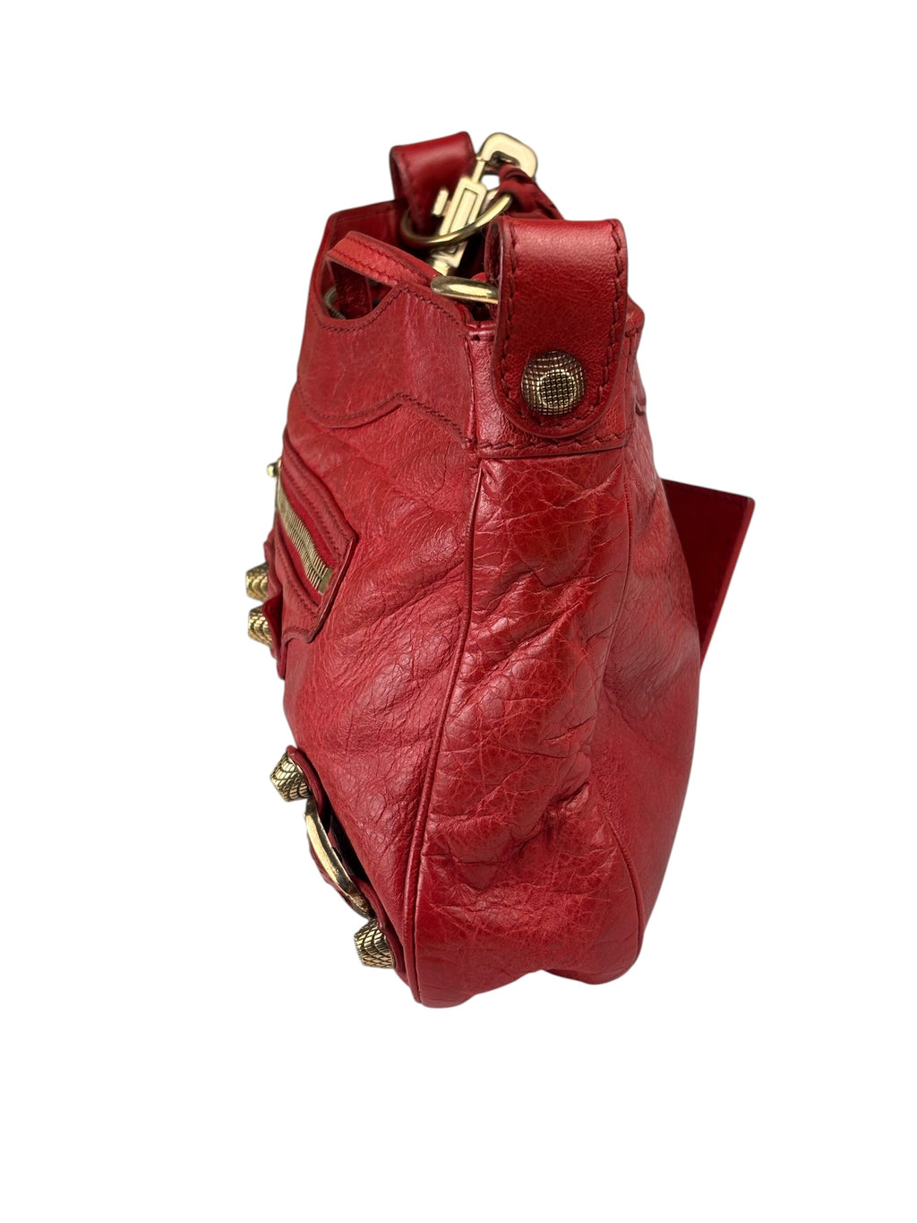 Balenciaga Red Lambskin Motor Cycle Crossbody Bag