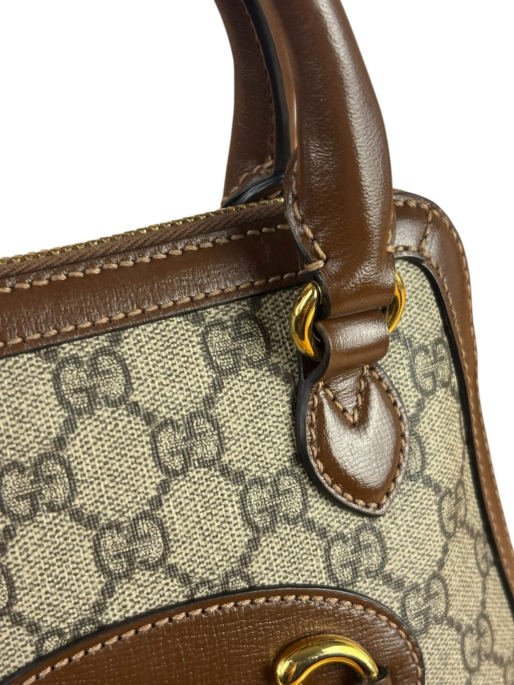 Gucci Brown Leather GG Horsebit Small Top Handle Bag 1955