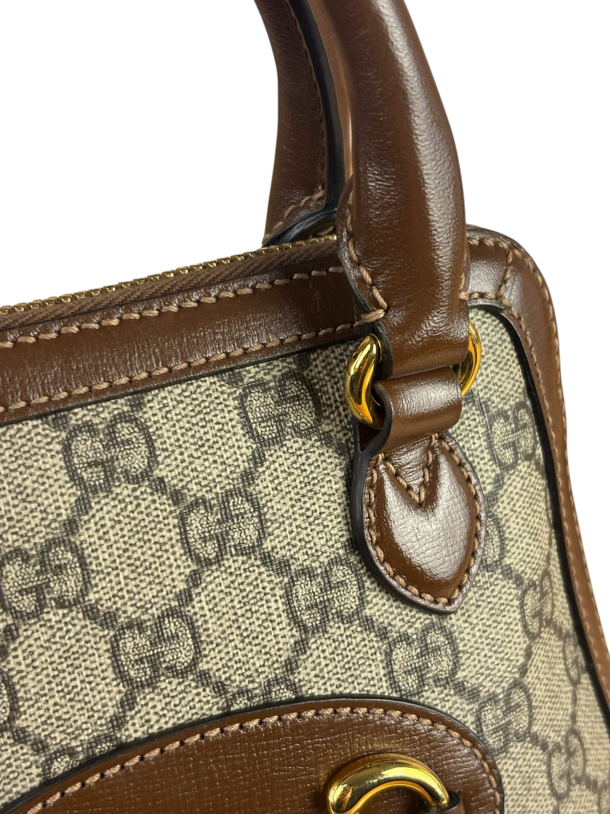 Gucci Brown Leather GG Horsebit Small Top Handle Bag 1955