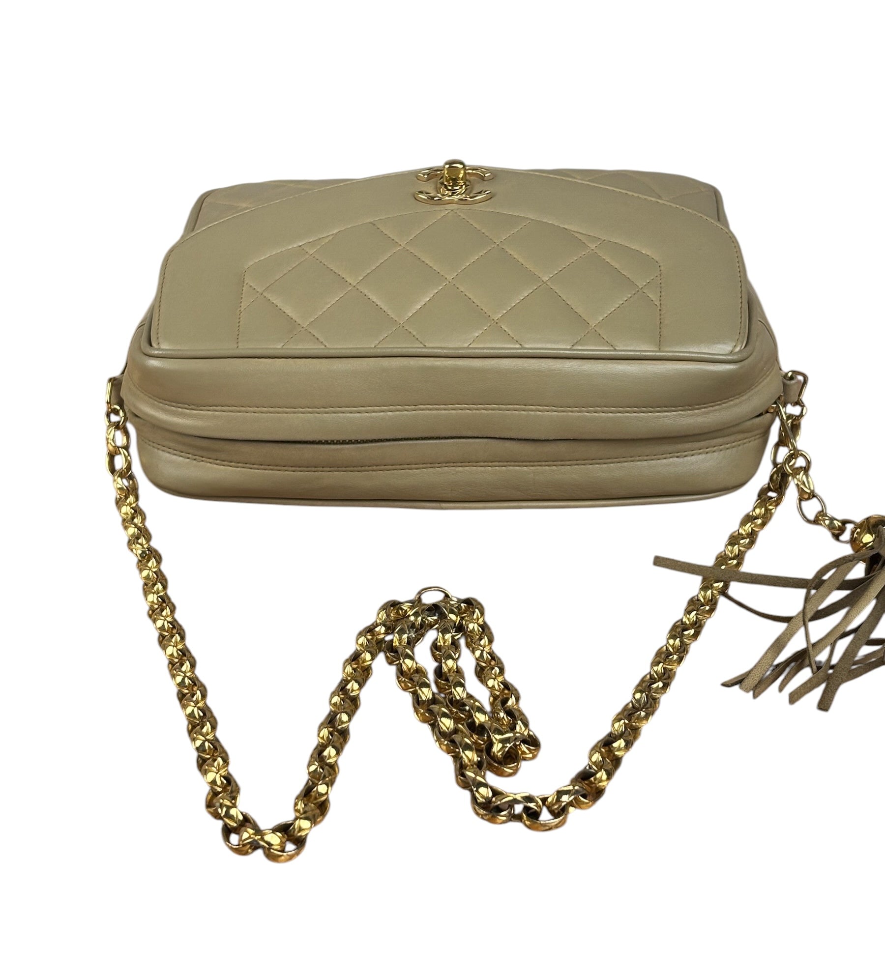 Chanel Tan Brown Quilted Leather Flap Chain Camera Bag