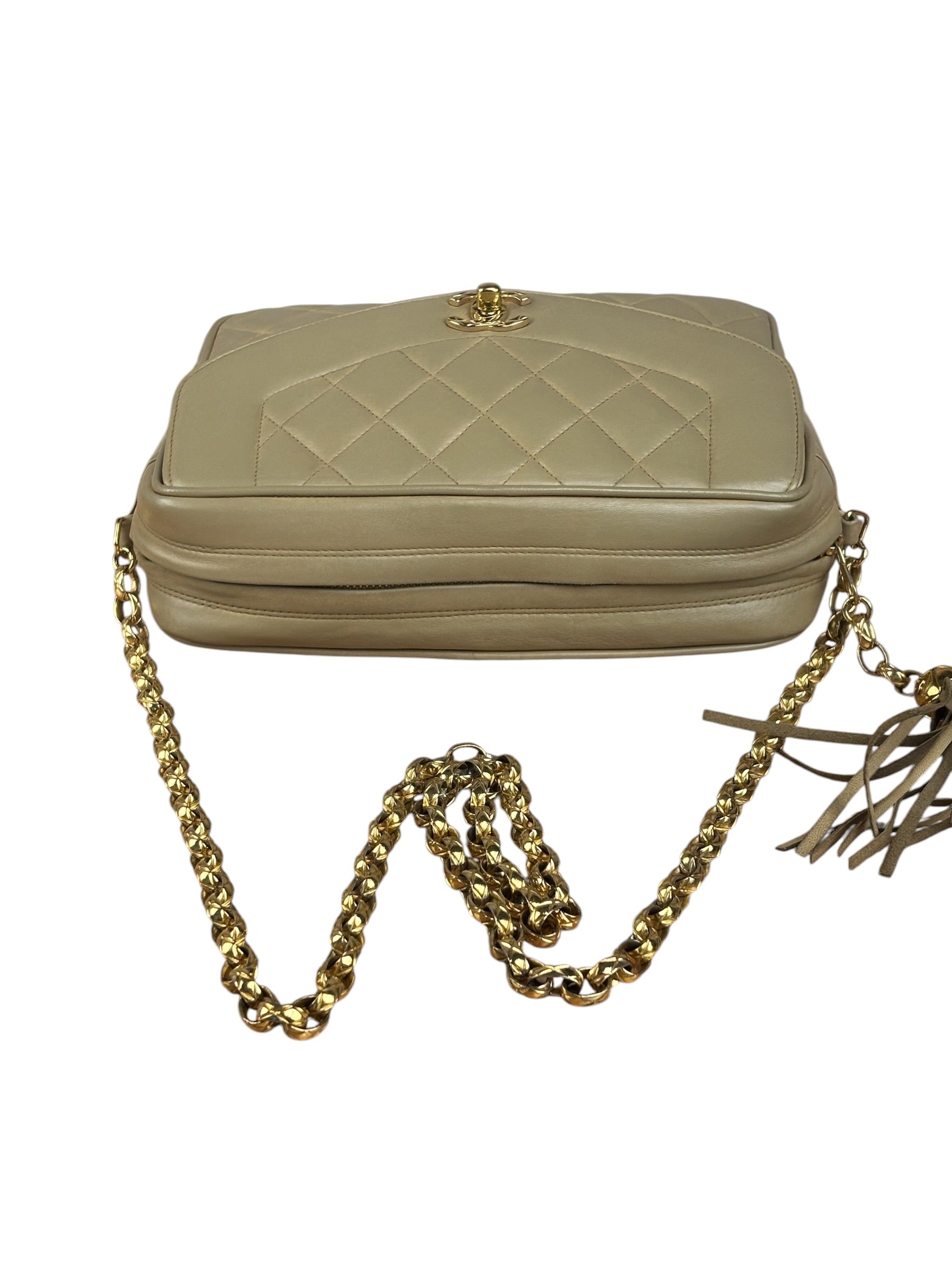 Chanel Tan Brown Quilted Leather Flap Chain Camera Bag