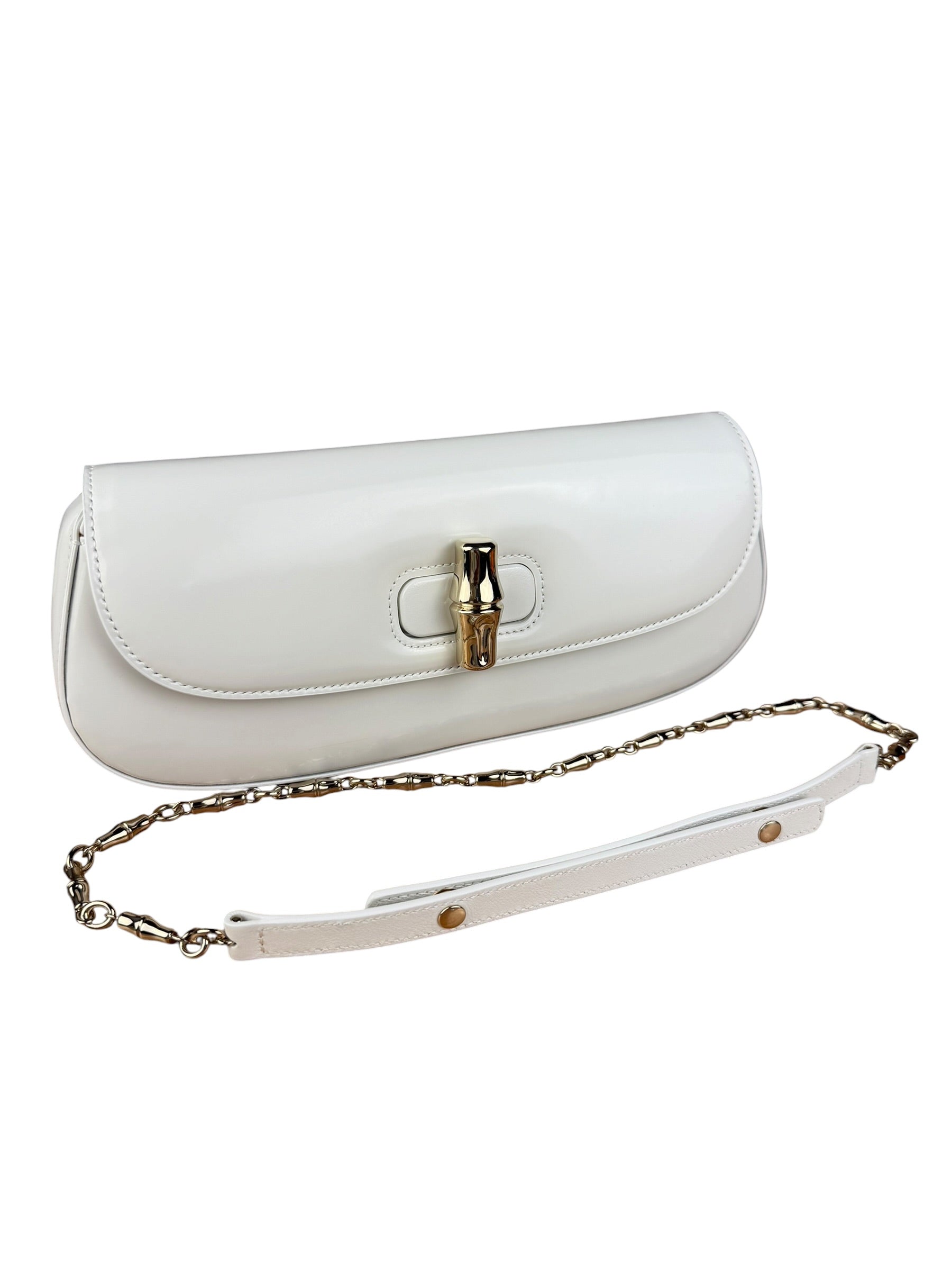 Gucci White Leather Bamboo Night Small Clutch/Pochette