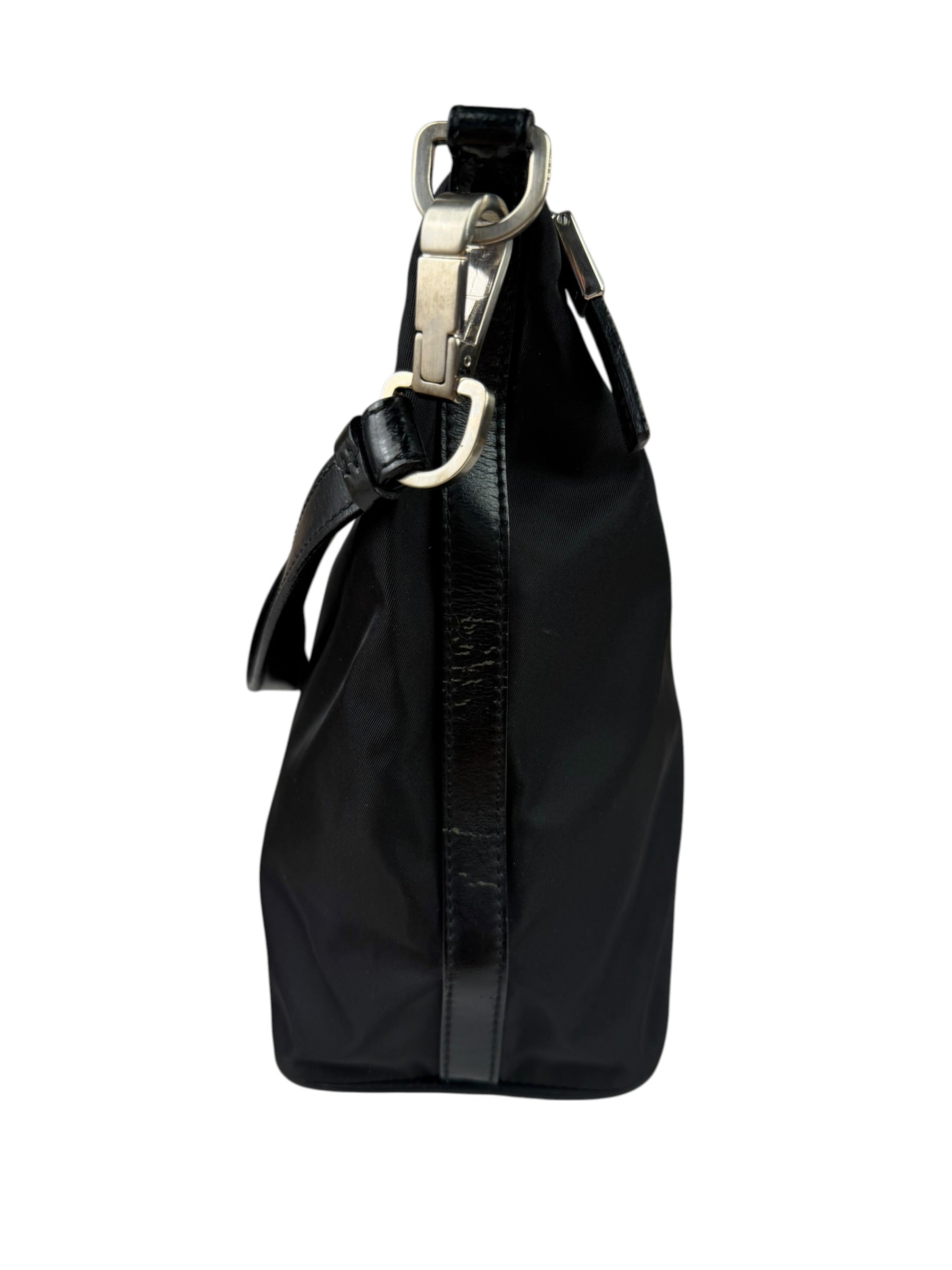 Prada Black Leather Trim/Tessuto Nylon  Shoulder Bag