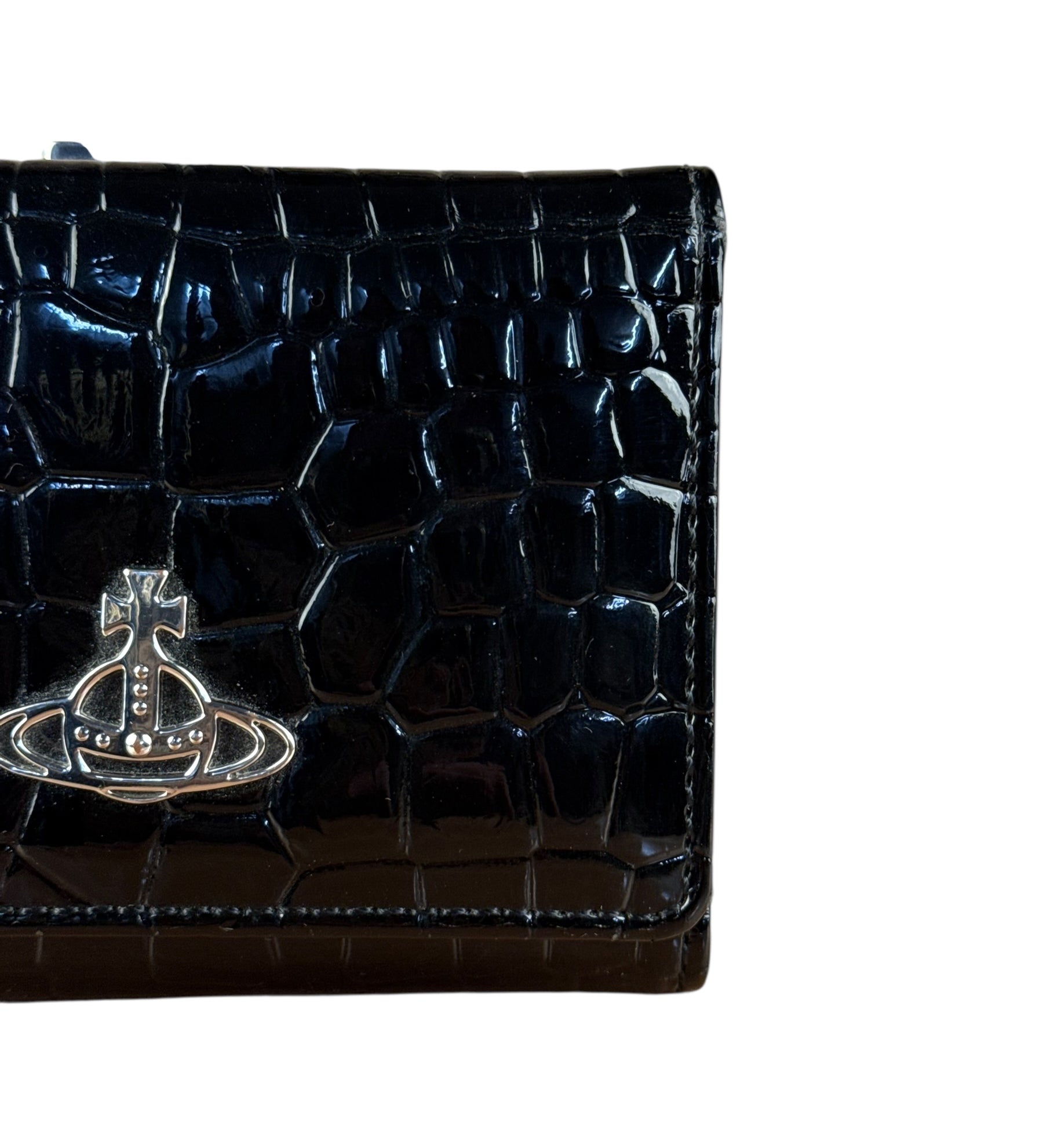 Vivienne Westwood Black Patent Croc Embossed Compact Wallet