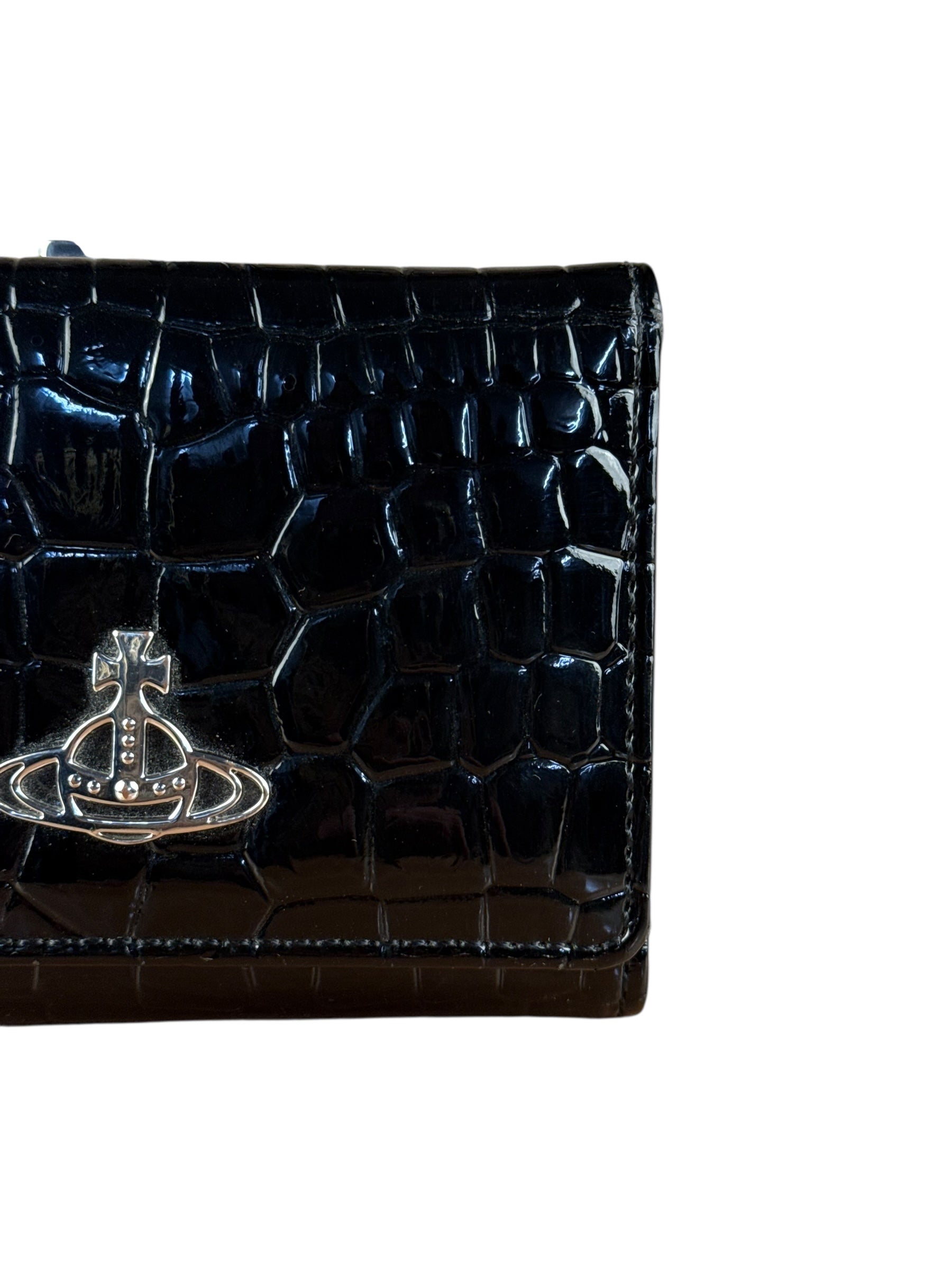 Vivienne Westwood Black Patent Croc Embossed Compact Wallet